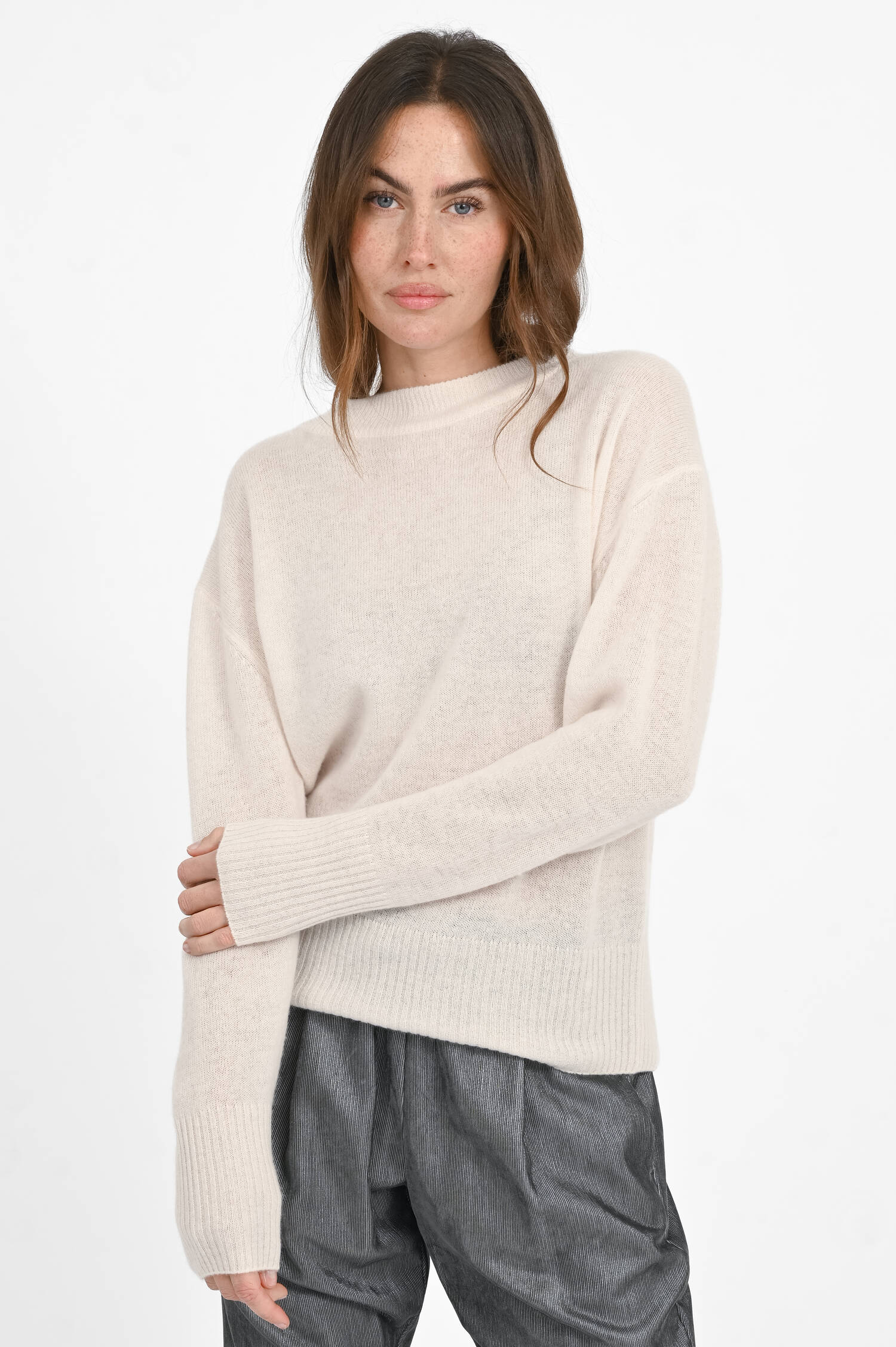 Strickpullover aus reinem Cashmere in Creme