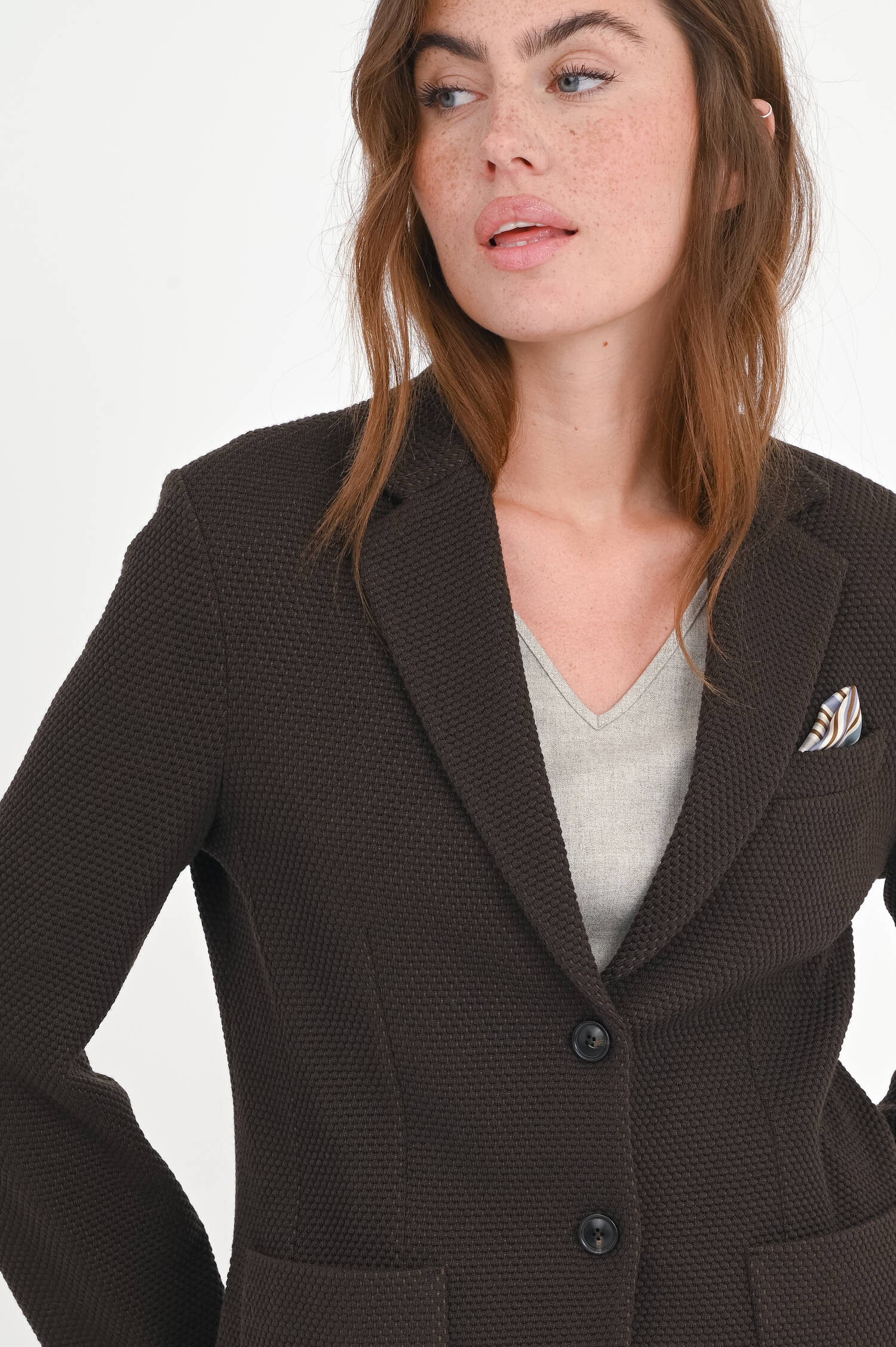 Woll-Blazer mit Struktur in Chocolate