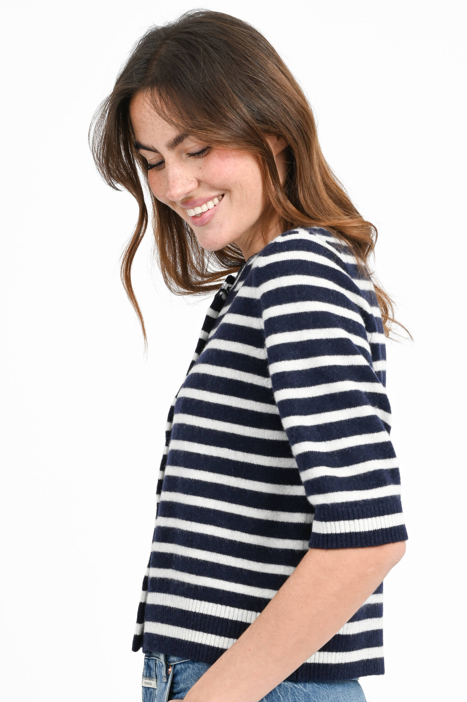 Woll Strickweste mit Streifen in Navy/White Woll Strickweste mit Streifen in Navy/White