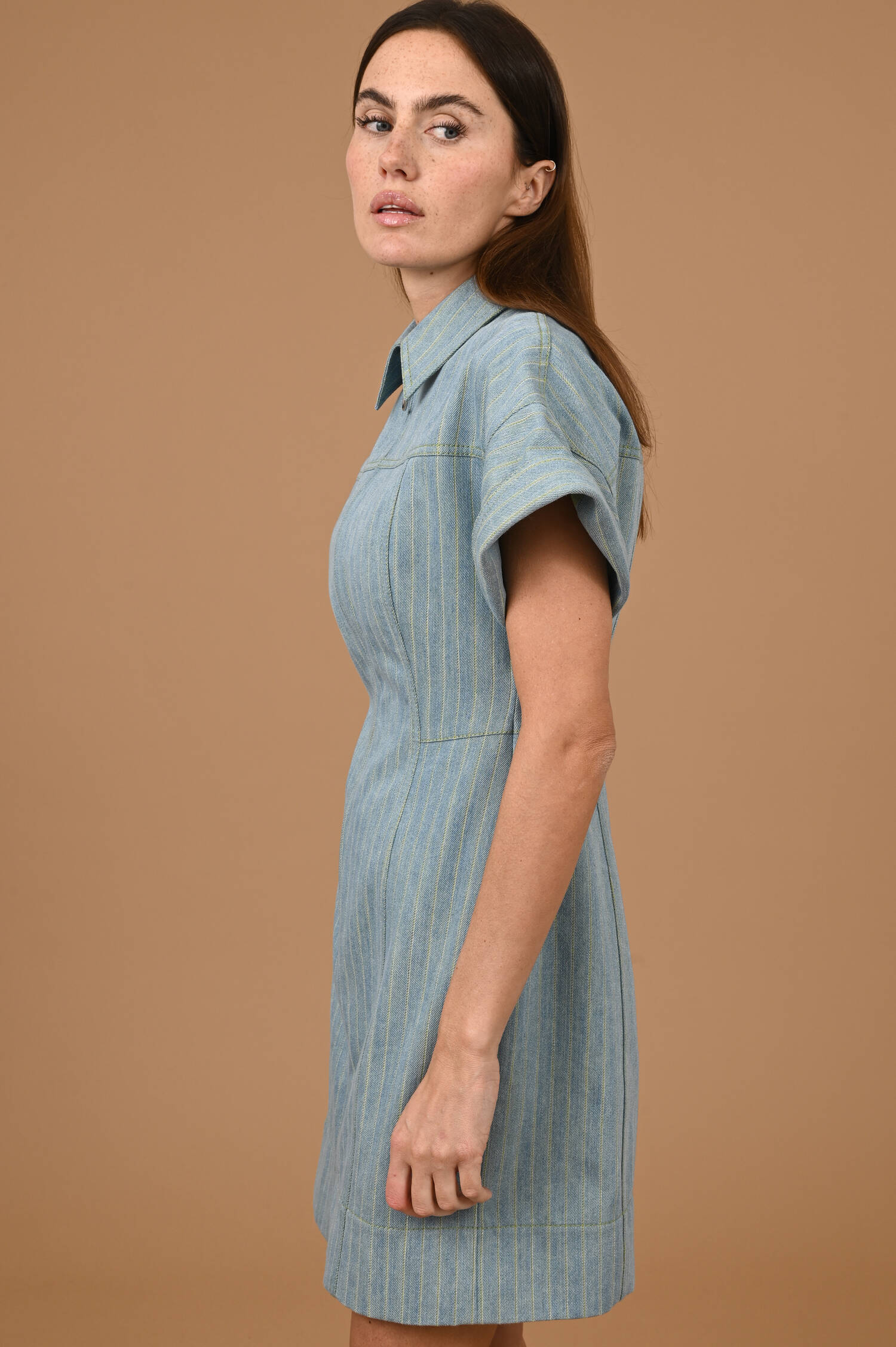 Denimblusenkleid in Hellblau/Grün