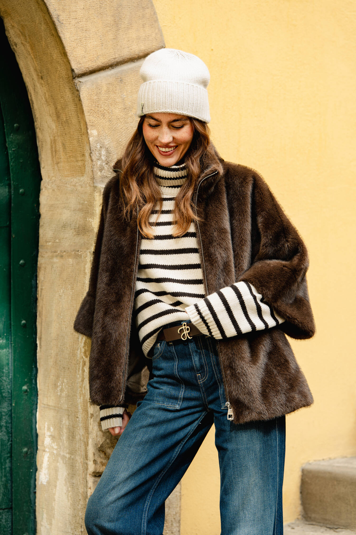 Rollkragen Cashmere-Pullover in Beige/Braun