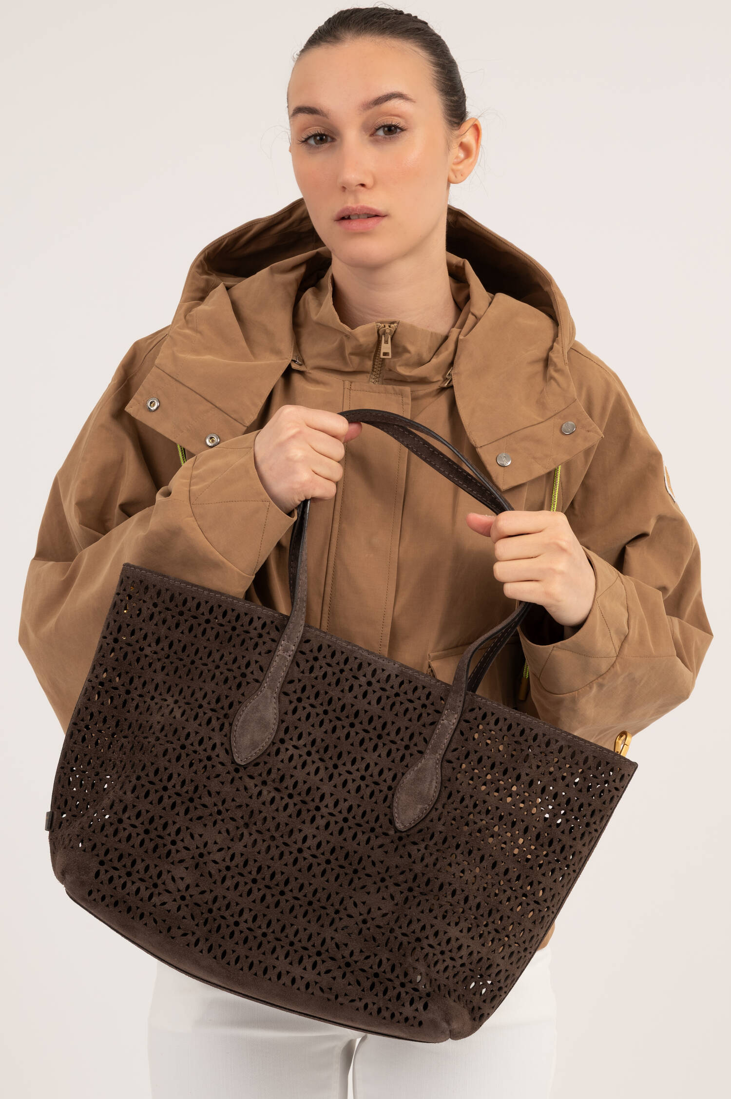 Veloursleder Tasche MASHUP in Moka