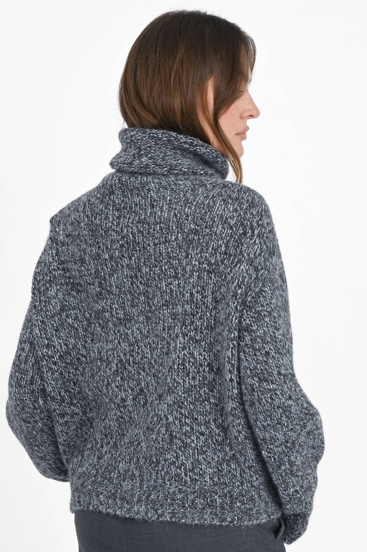 Rollkragenpullover mit Effektgarn in Anthrazit