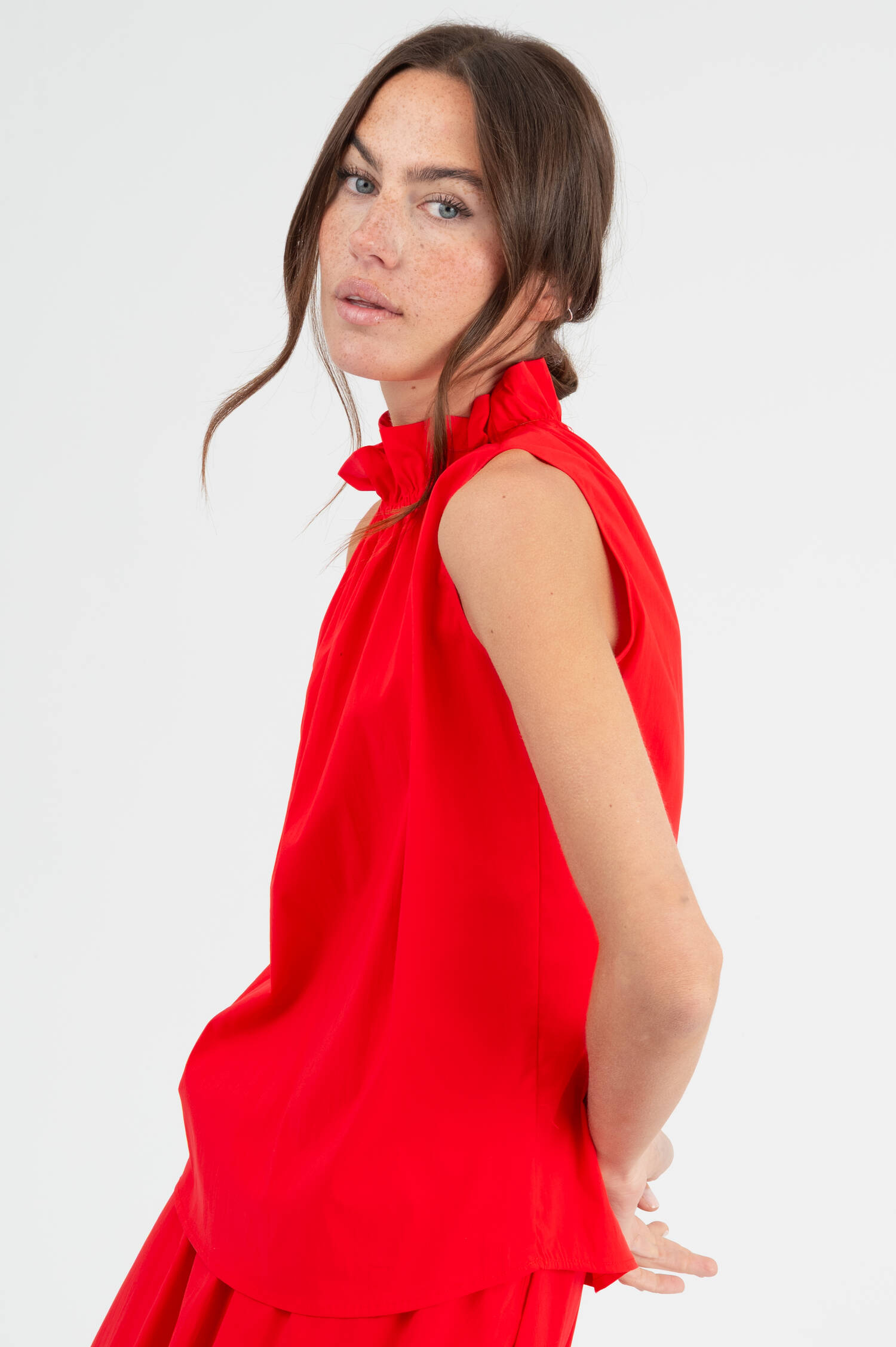 Popeline Blusentop in Rot Popeline Blusentop in Rot
