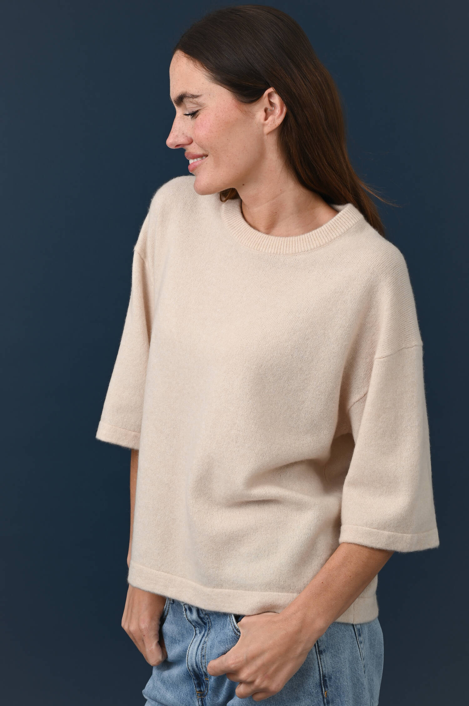 Pullover aus Cashmere-Baumwolle in Dunebeige