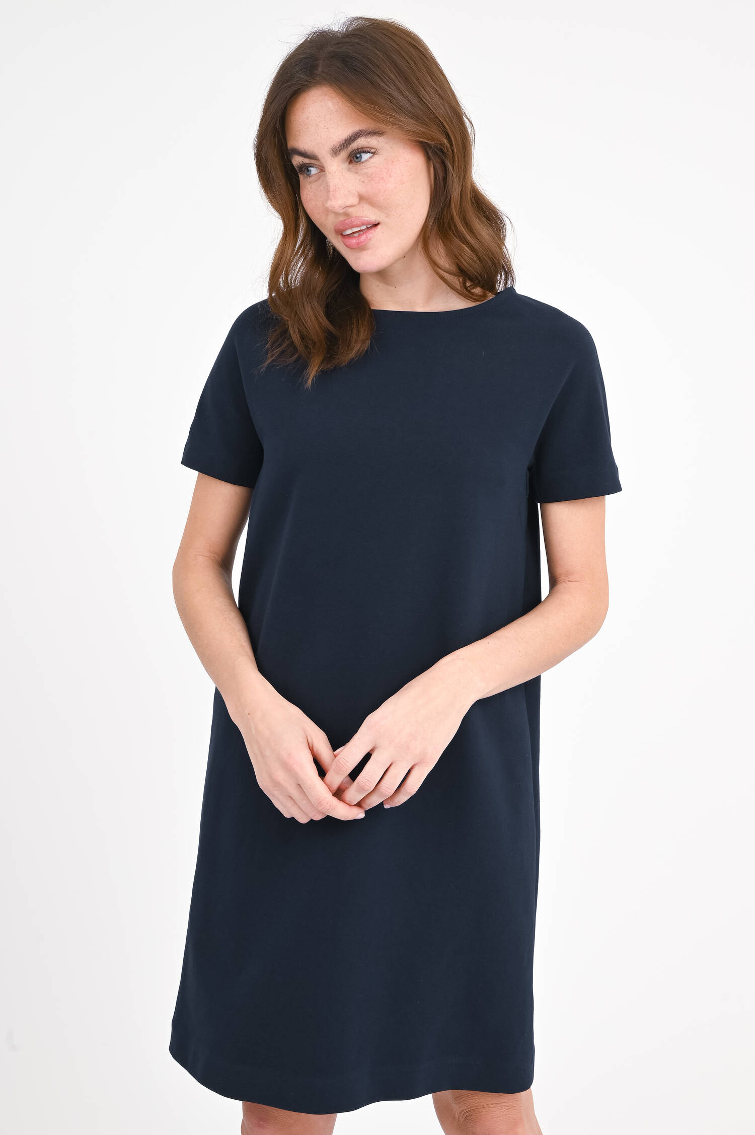  Kurzarm Jersey-Kleid in Navy