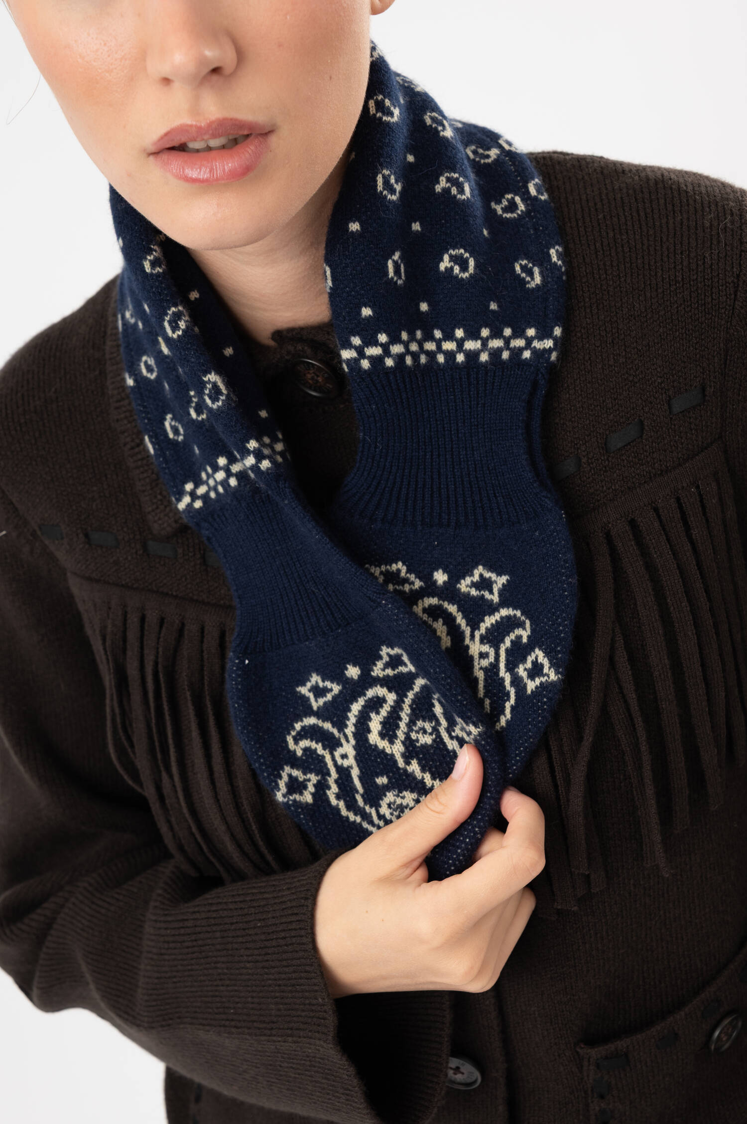 Bandana Woll/Cashmere Schal in Blau/Beige Bandana Woll/Cashmere Schal in Blau/Beige