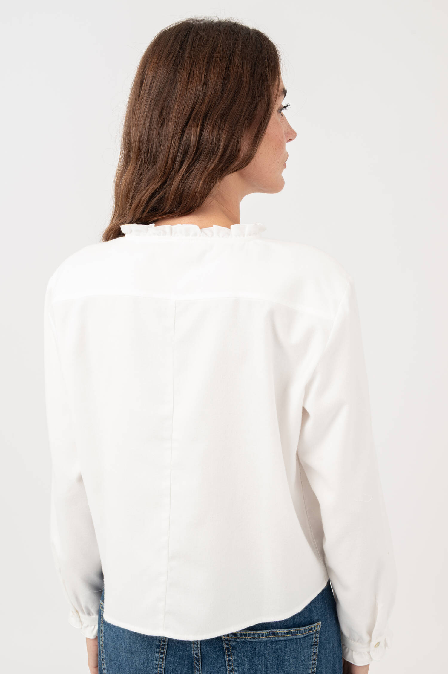 Wellensaum Bluse aus Baumwollflanell in Weiß Wellensaum Bluse aus Baumwollflanell in Weiß