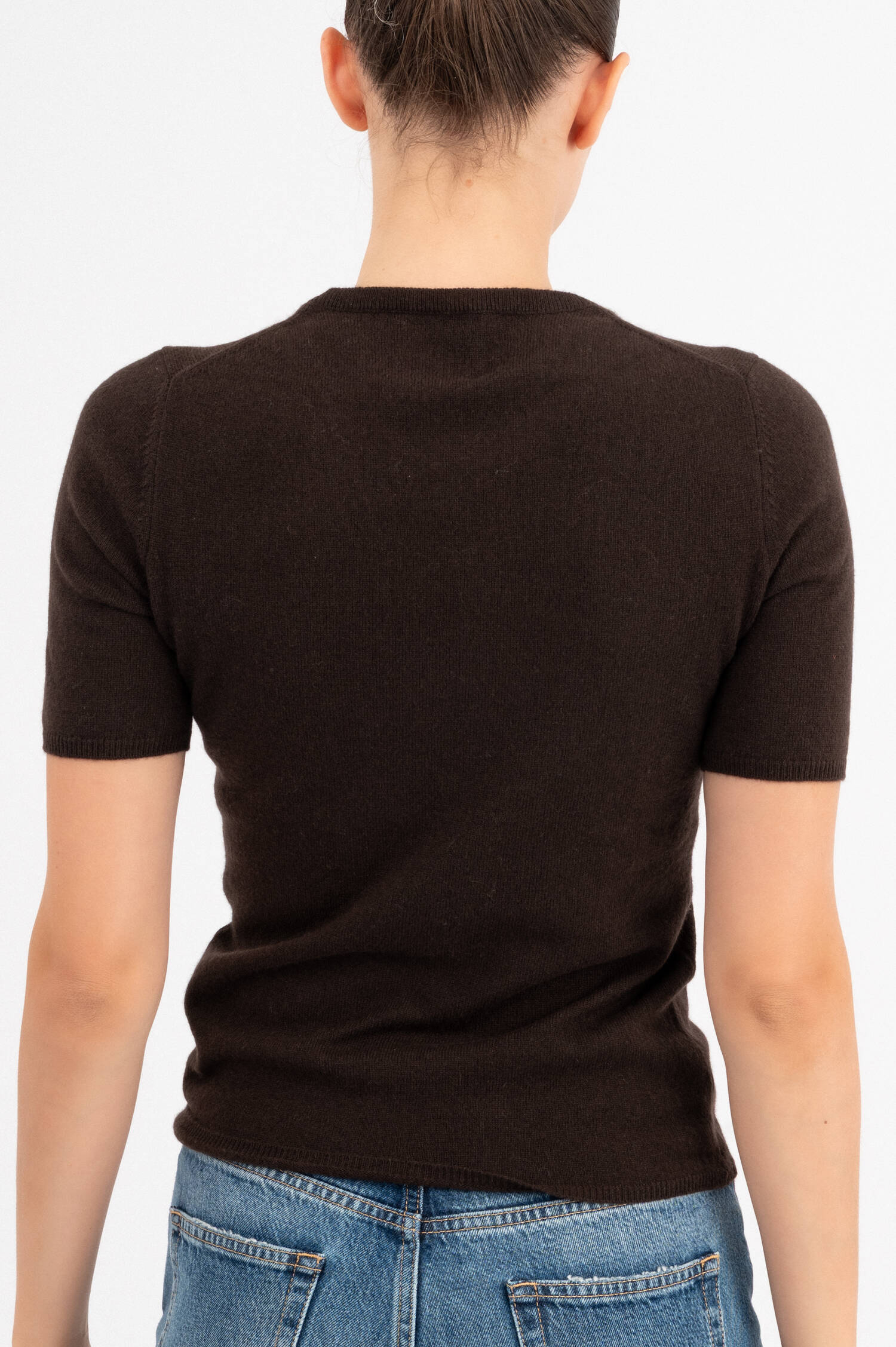 Kurzarm-Cashmere-Pullover in Braun