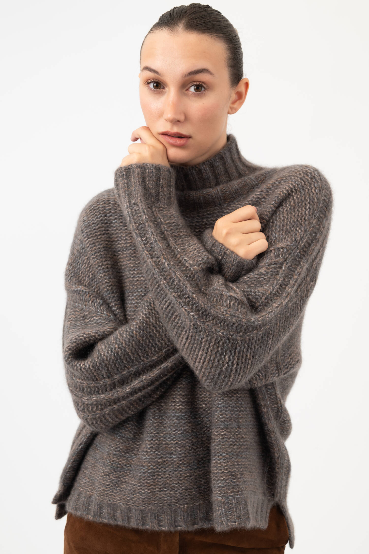Cashmere-Seiden-Pullover CLEON in Taupe meliert Cashmere-Seiden-Pullover CLEON in Taupe meliert