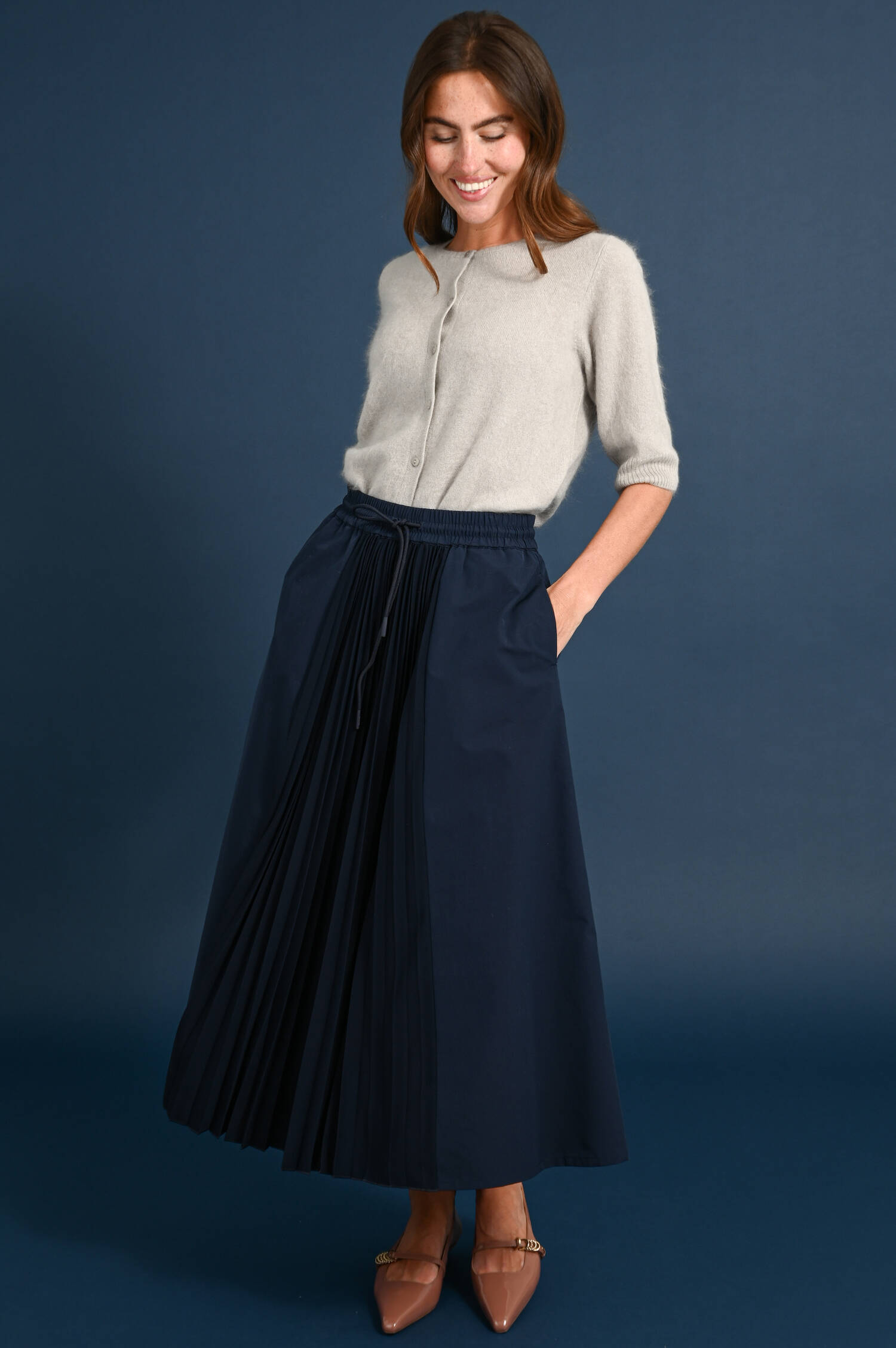 Jerseyrock FOLK mit Plissee-Einsatz in Blau Jerseyrock FOLK mit Plissee-Einsatz in Blau