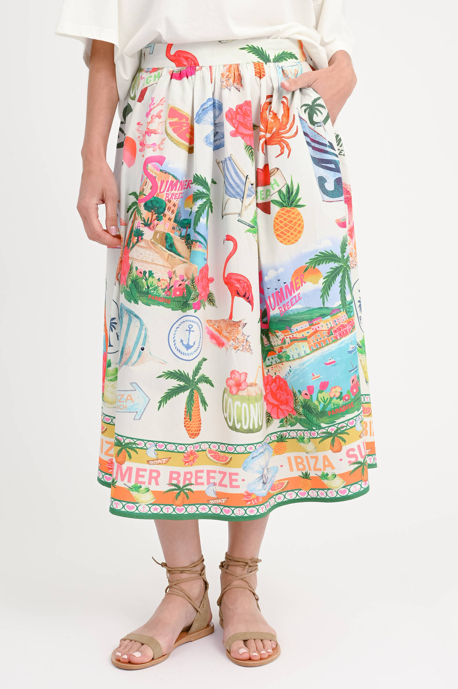 Gemusteter Midirock BREEZE in Weiß/Multicolor