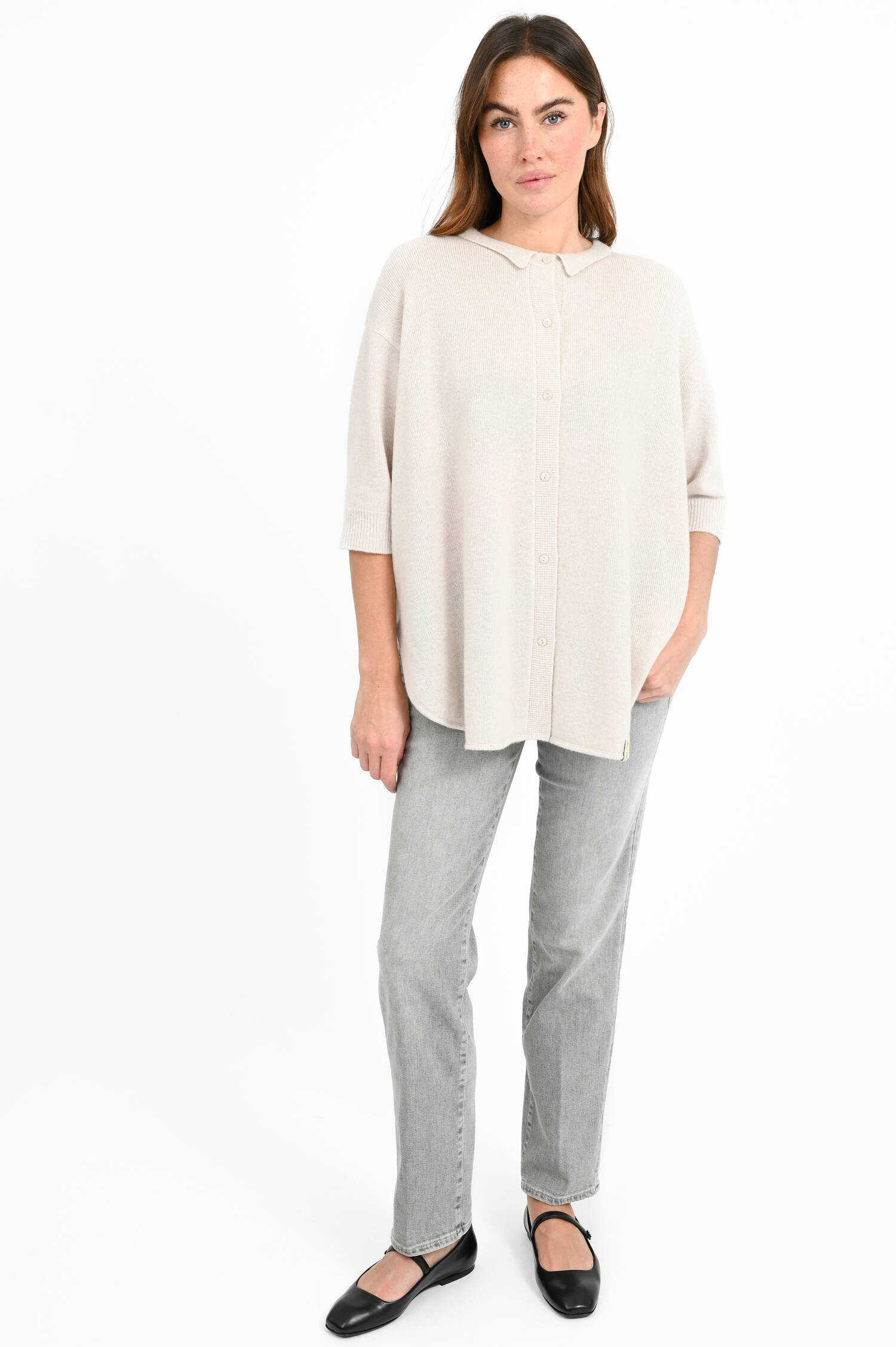 Oversized Cardigan aus Cashmere-Mix in Creme