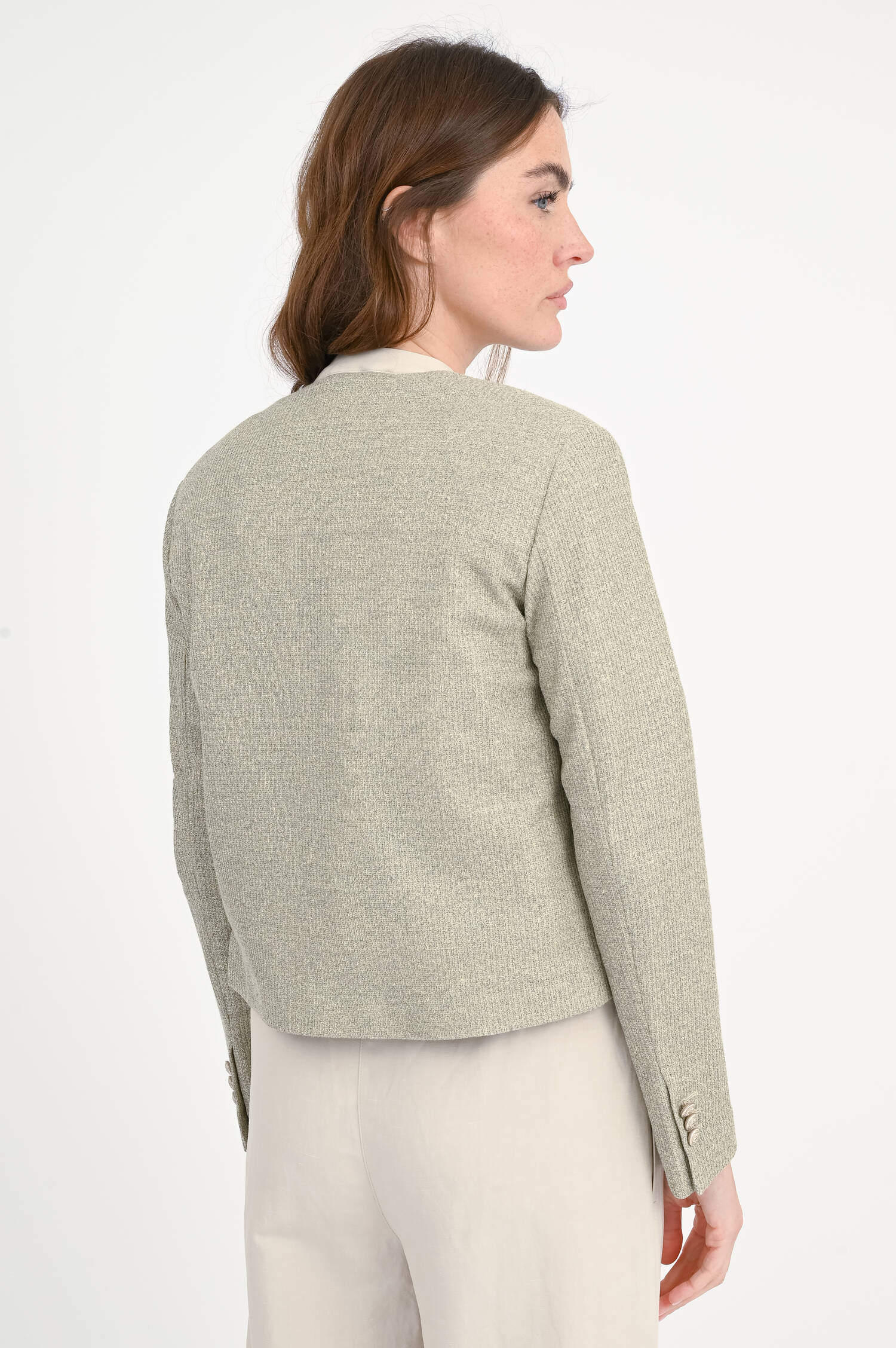 Jacke mit Rundhalsausschnitt in Khaki meliert