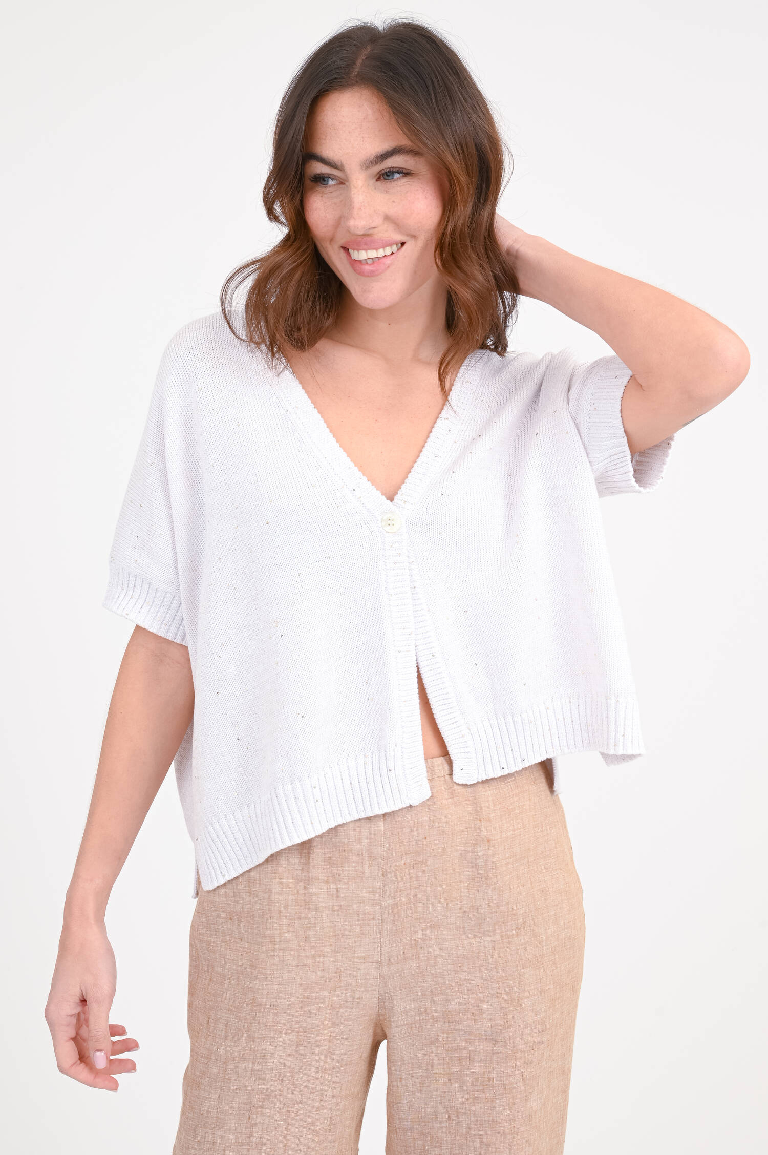 Strickjacke mit Pailletten in Beige/Gold