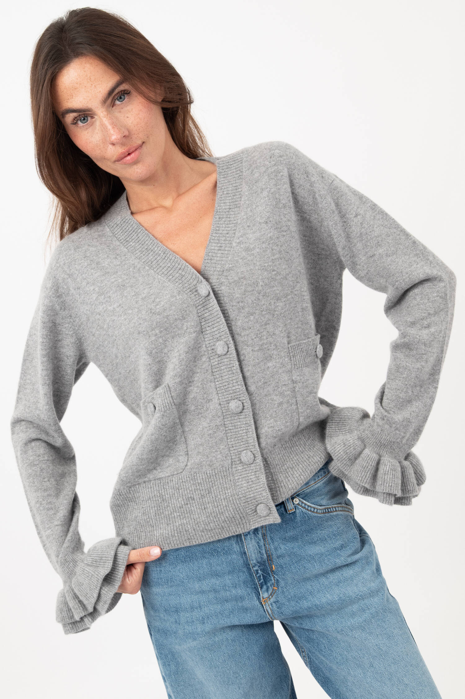 Cashmere- Pullover LENI in Grau meliert