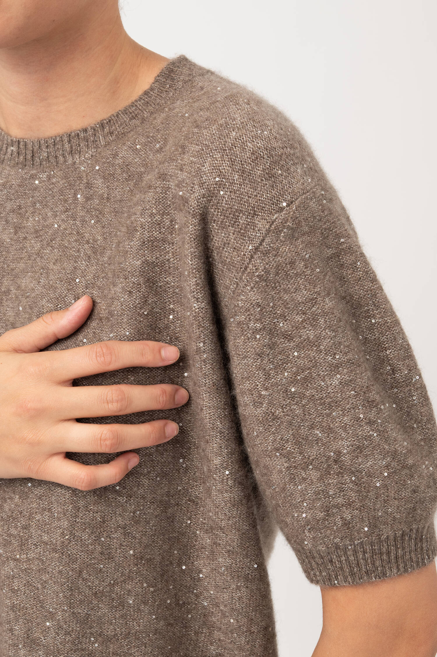 Pullover mit Paillettendetails in Beige meliert