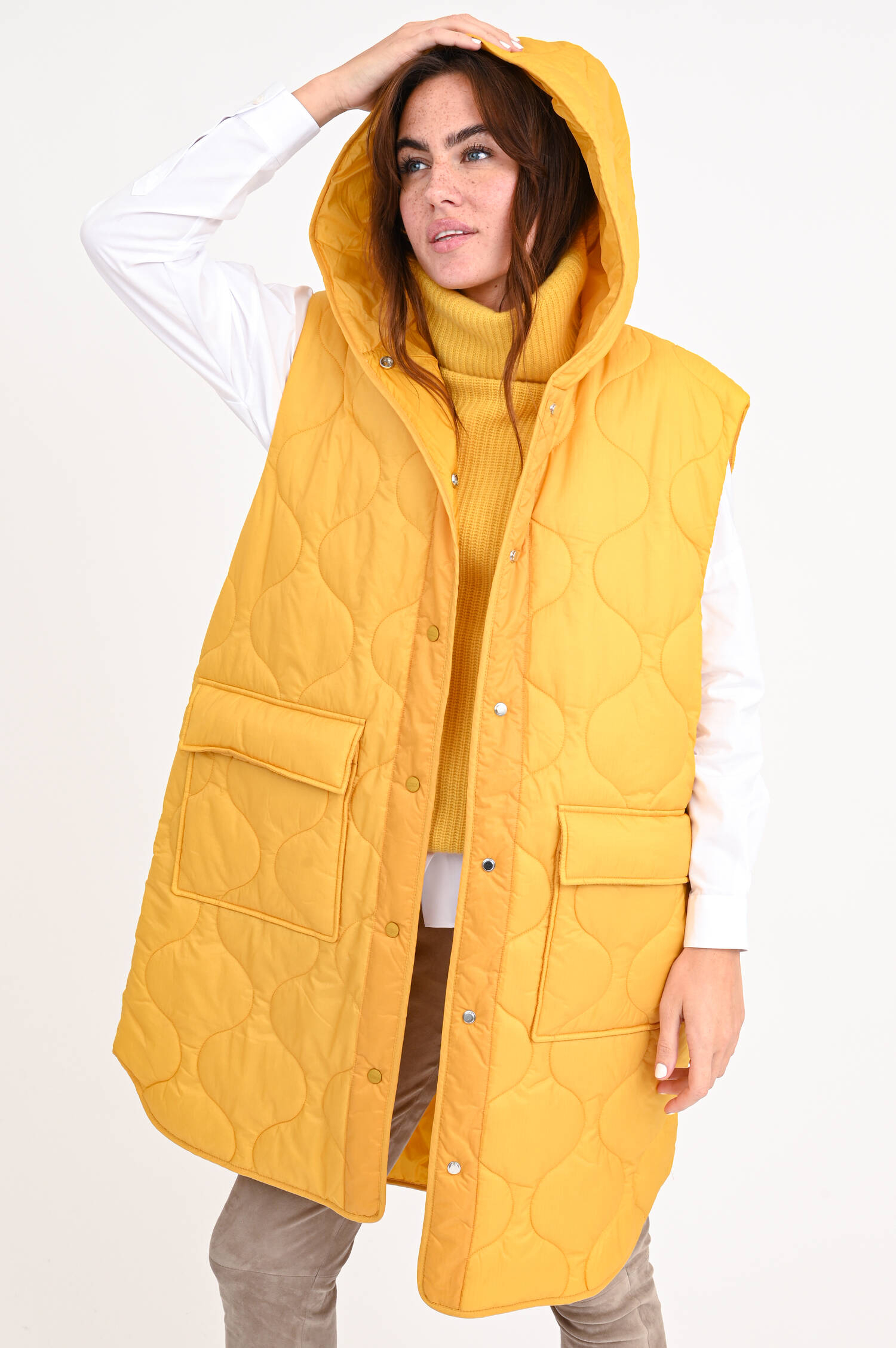 Lange Steppweste in Gelb