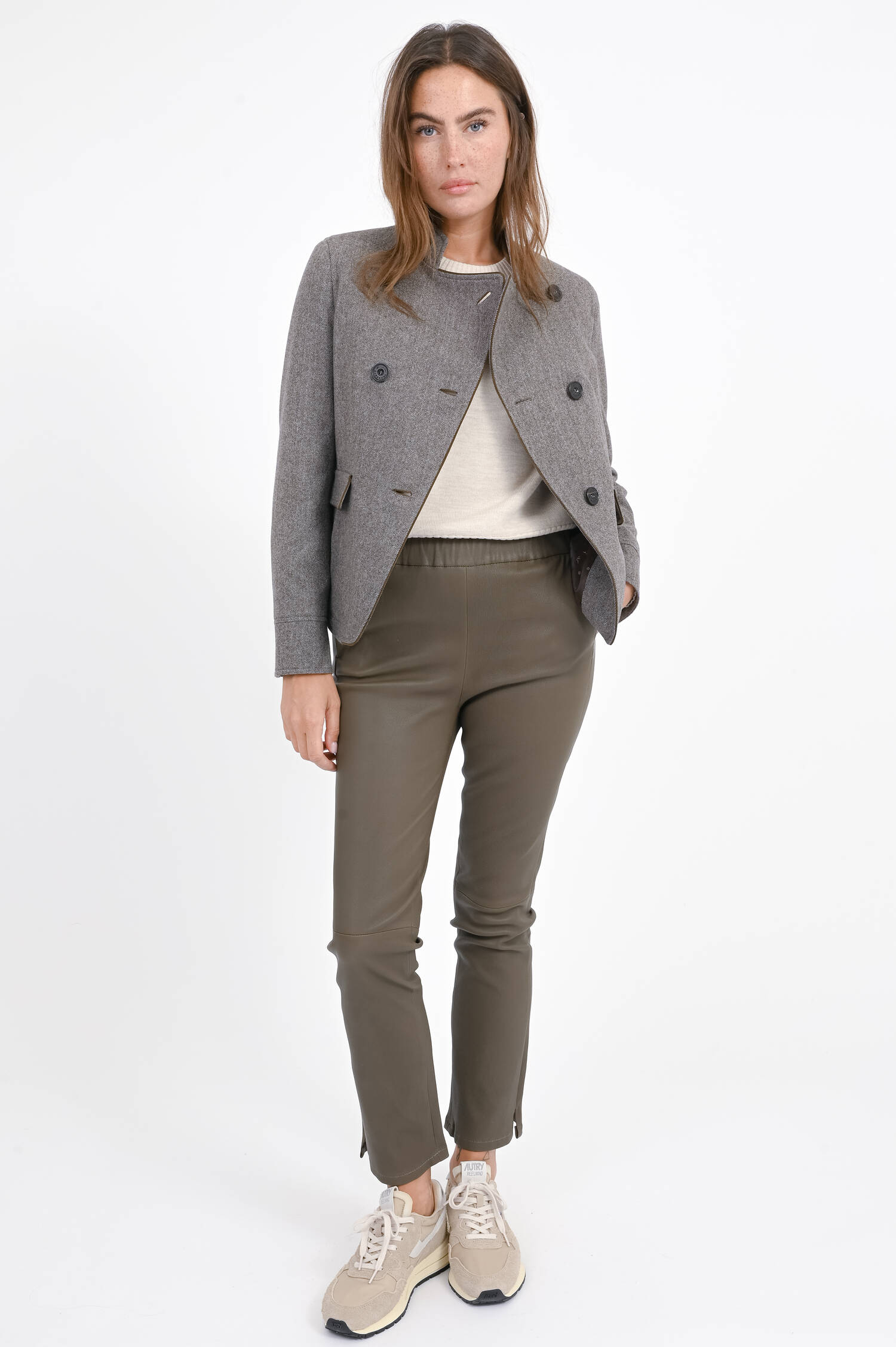 Fischgrät-Jacke in Braun/Creme