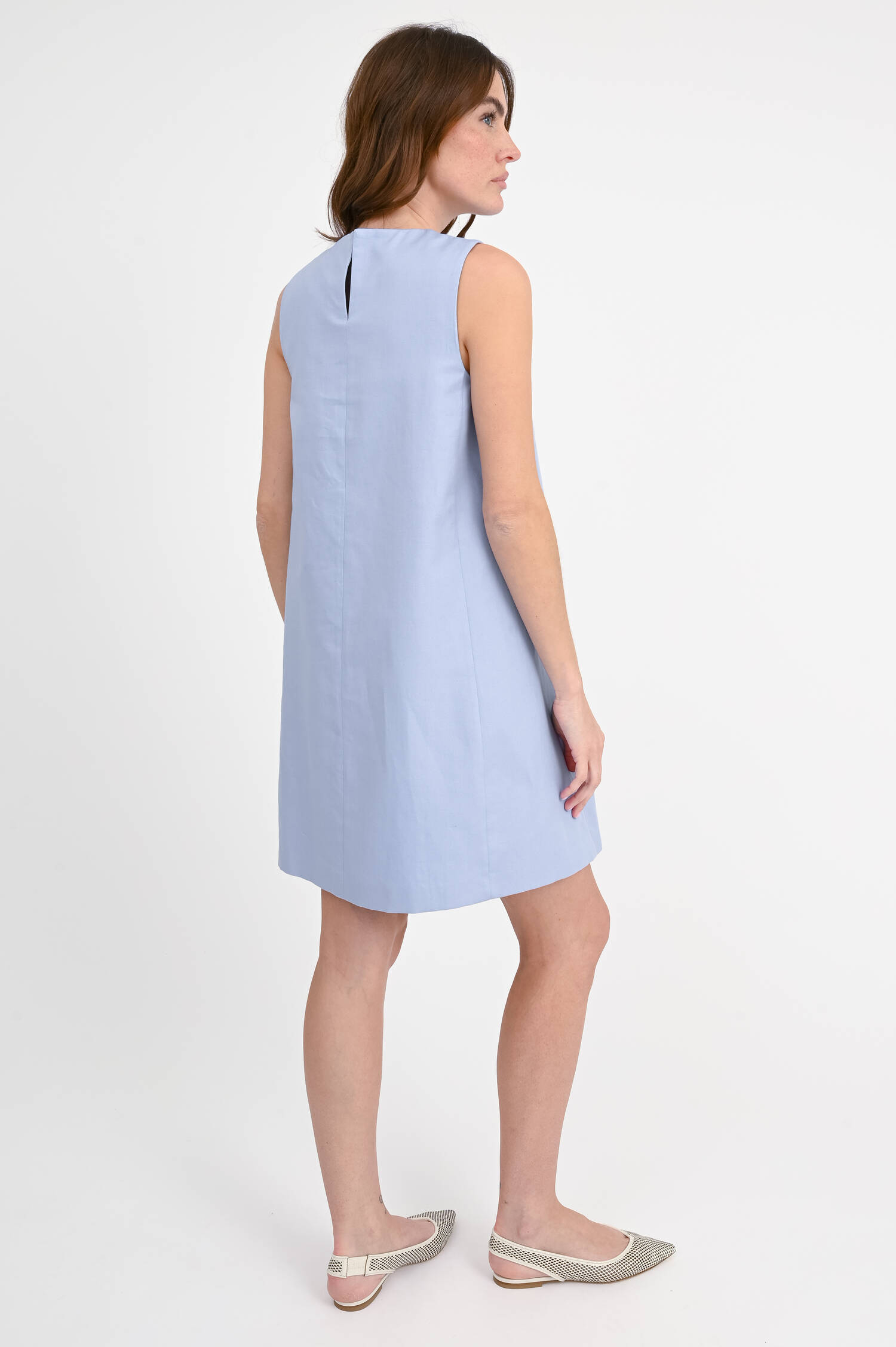 Kleid aus Baumwoll-Leinen-Mix in Hellblau