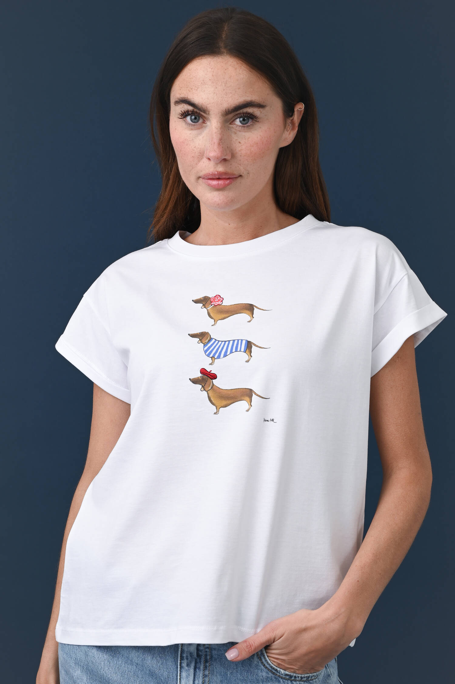 T-Shirt "Dackel Tio" in Weiß