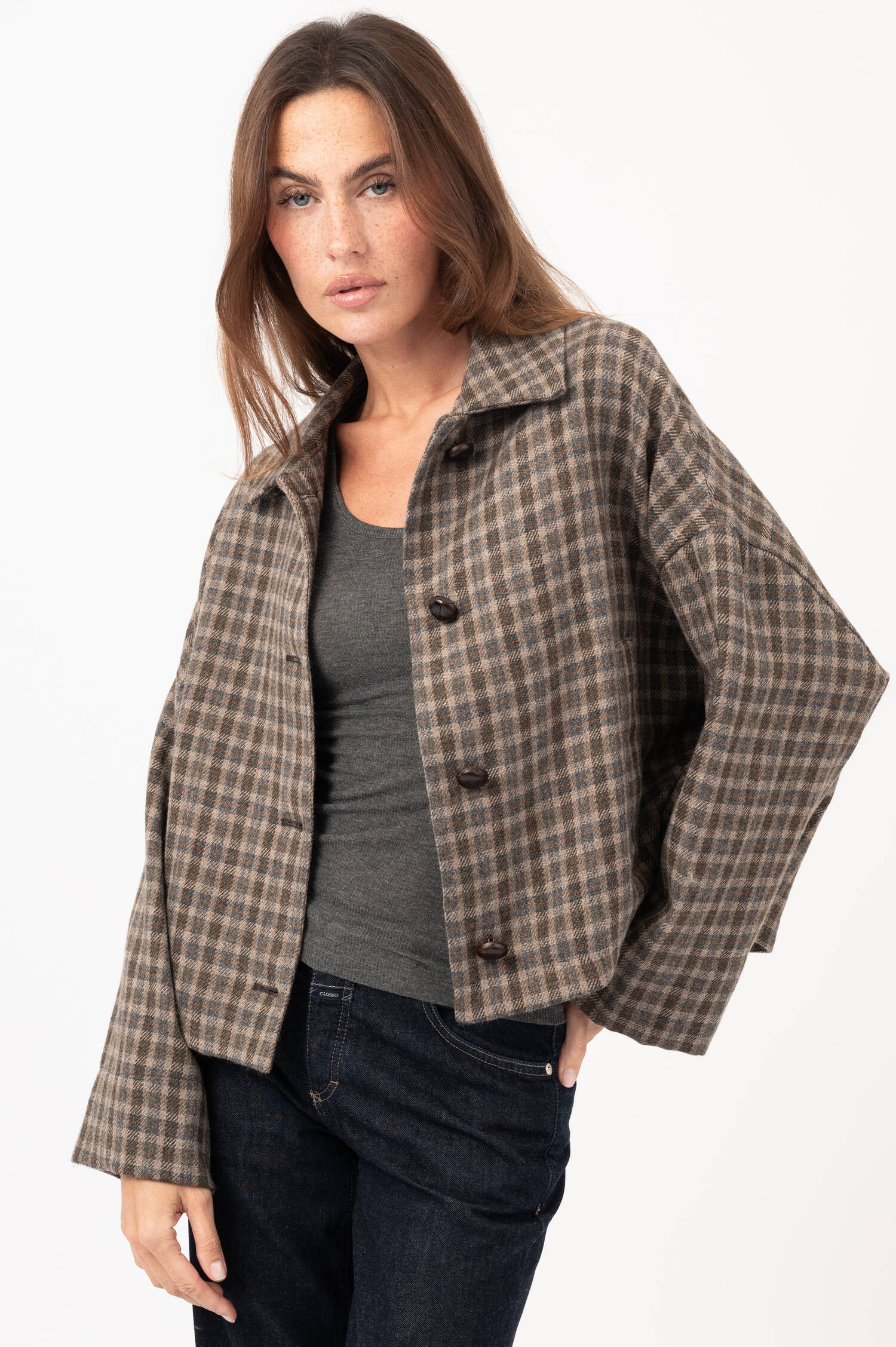 Flanell-Jacke in Braun/Beige