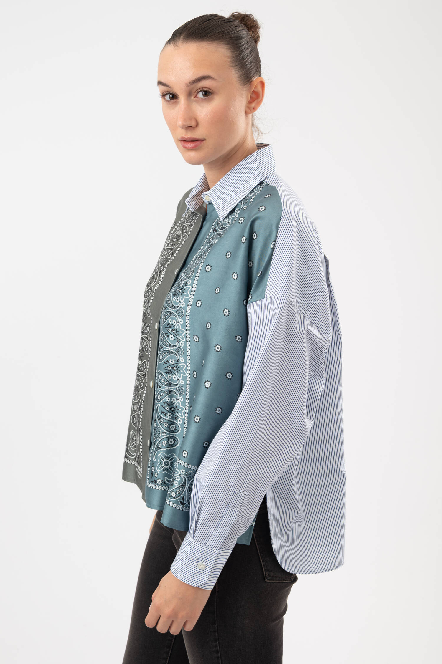 Bluse mit Paisley-Motiv AIRONE in Blau/Weiß/Grün