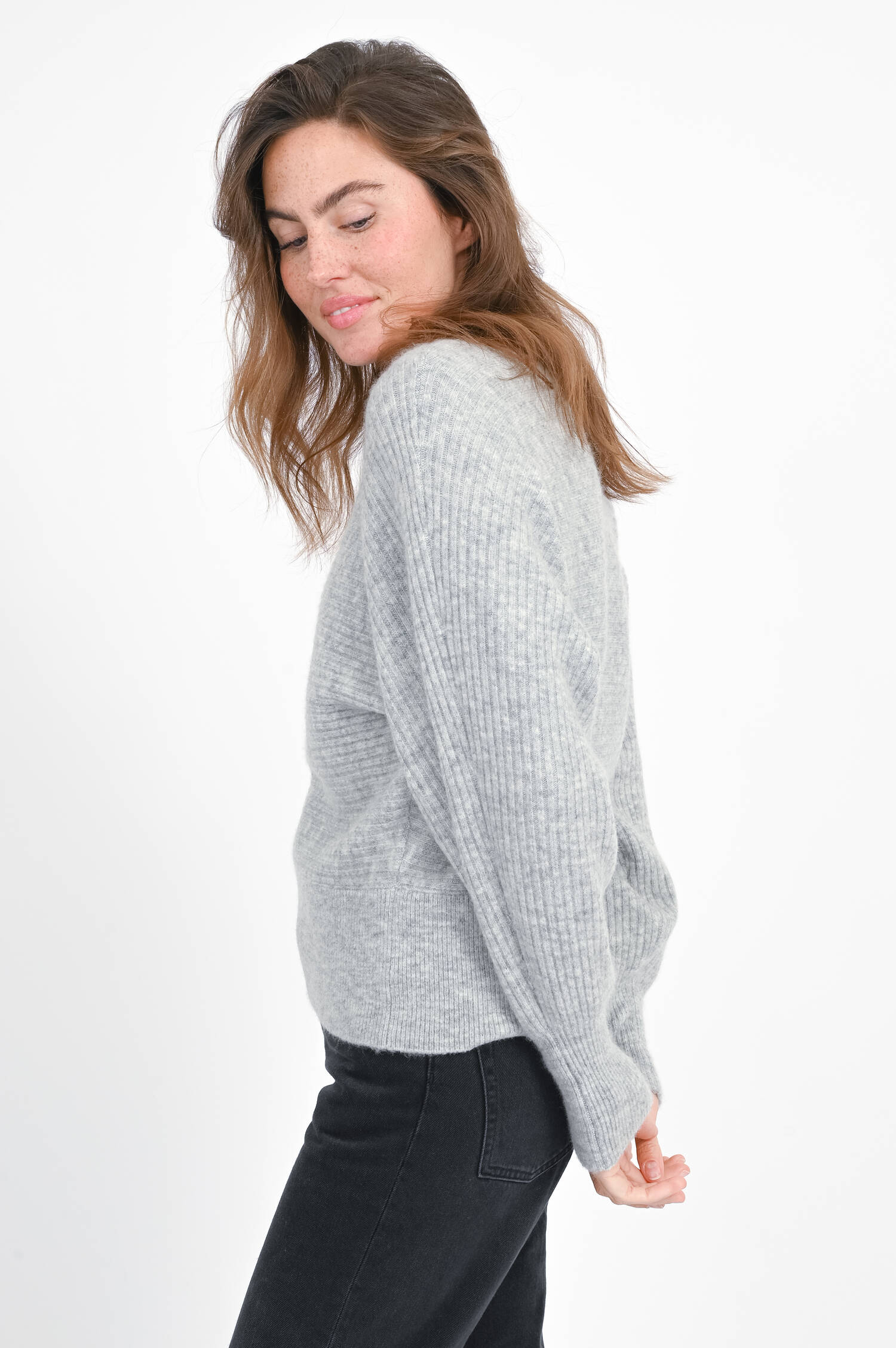 Woll-Mix-Pullover in Hellgrau meliert