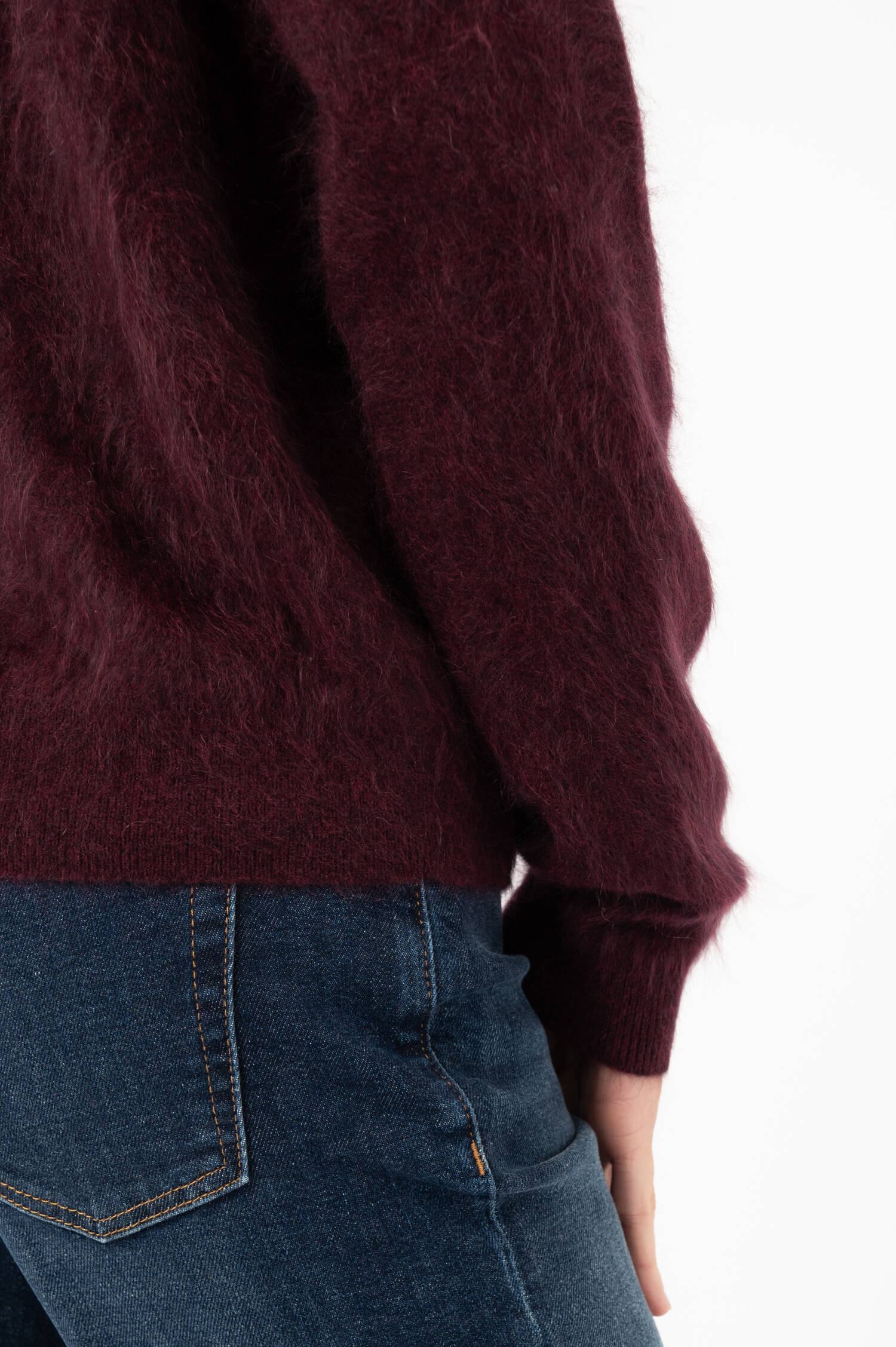Hairy-Cashmere-Stehkragen-Cardigan in Beerenrot