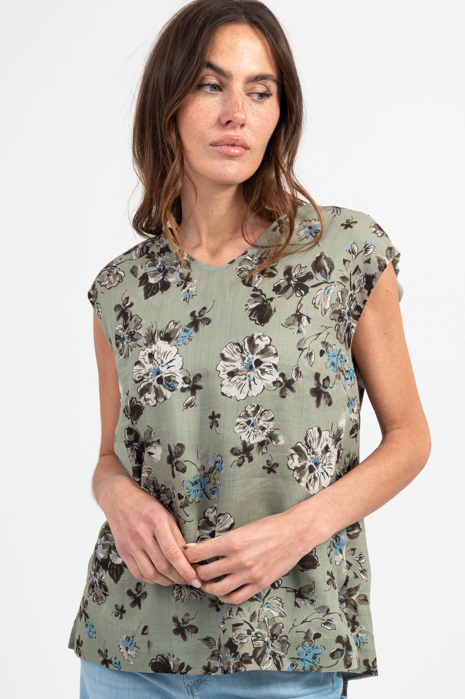 Bluse DORICO mit Blumenprint in Olivgrün
