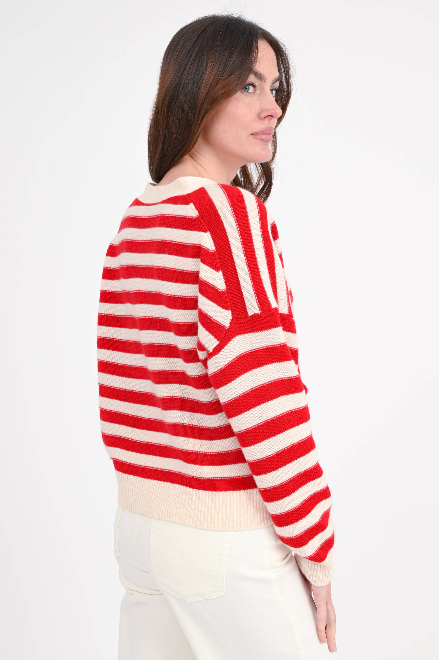 Gestreifte Strickweste in Rot/Creme