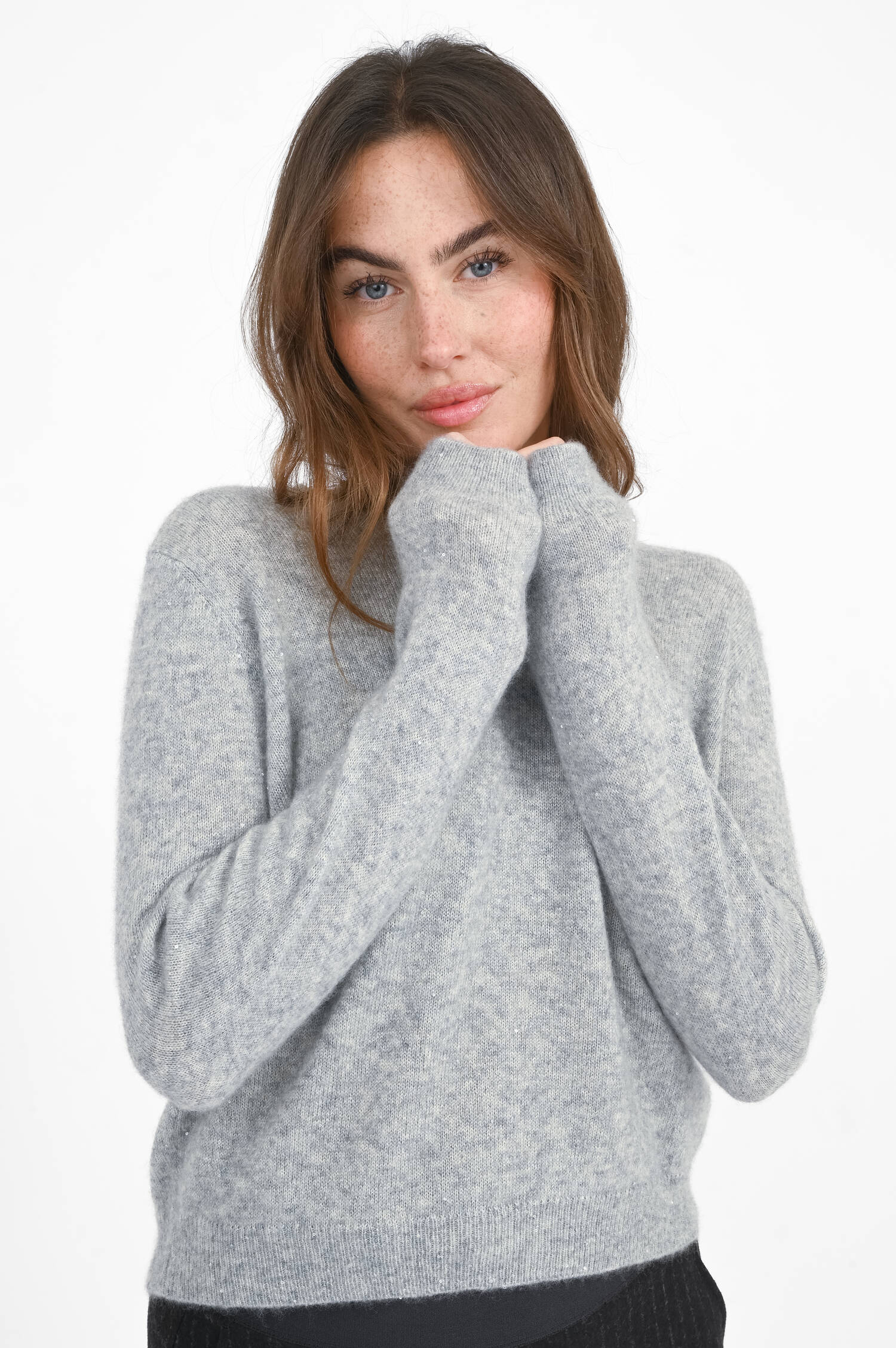 Cash-Mix Pullover mit Pailletten in Grau