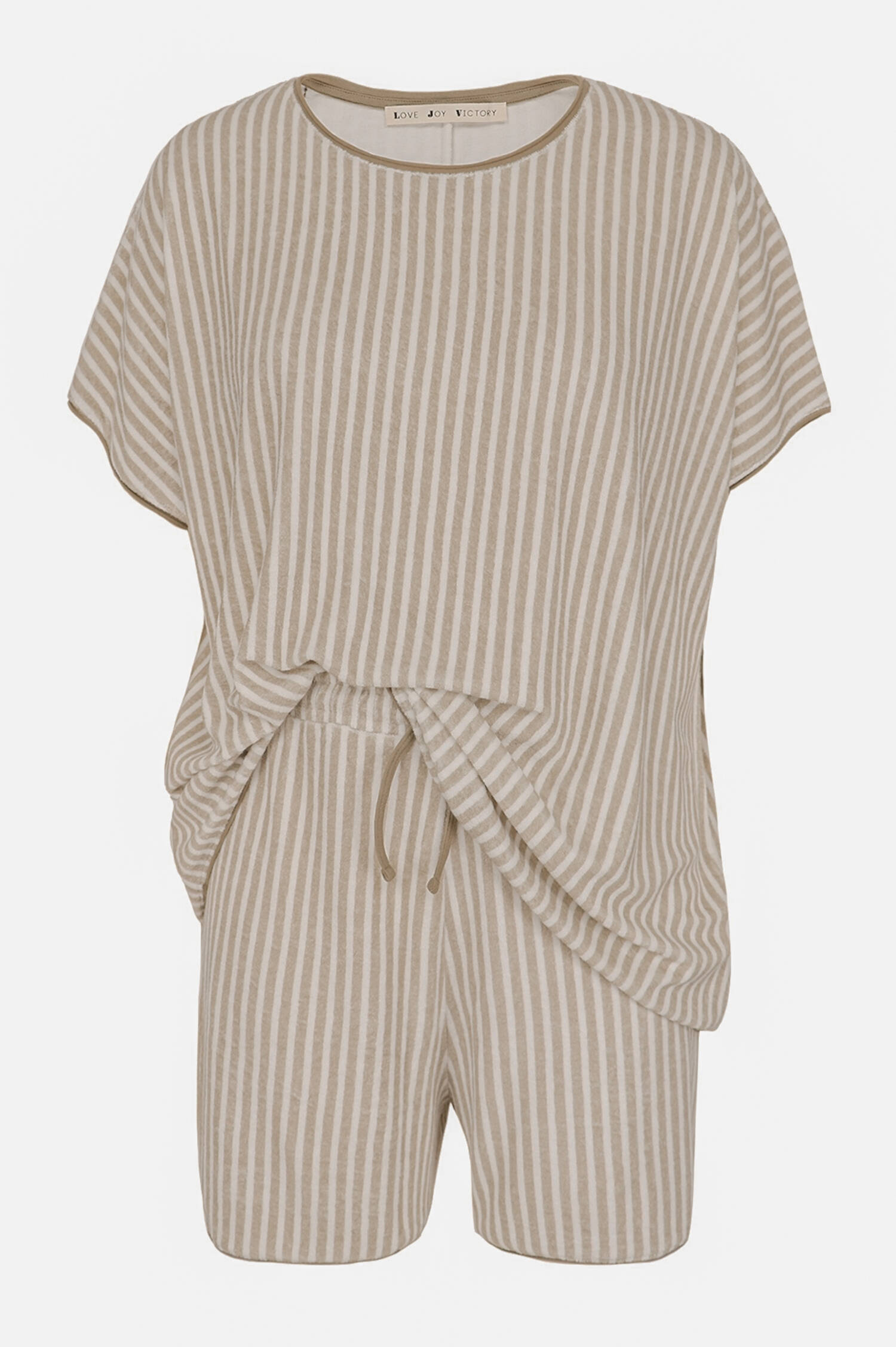 Gestreiftes Loungewear-Set in Taupe/Weiß