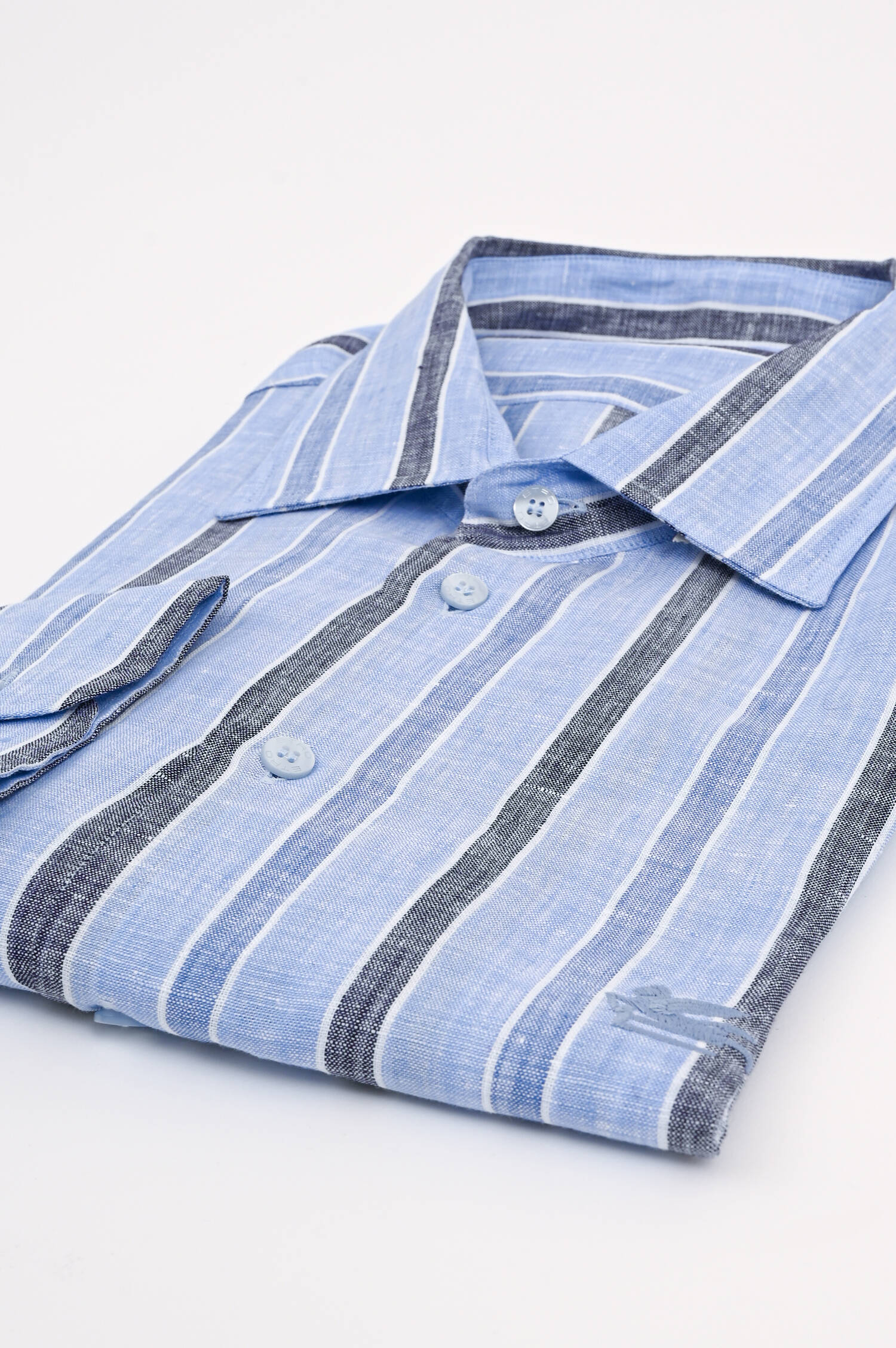 Leinenhemd in Blau/Grau gestreift