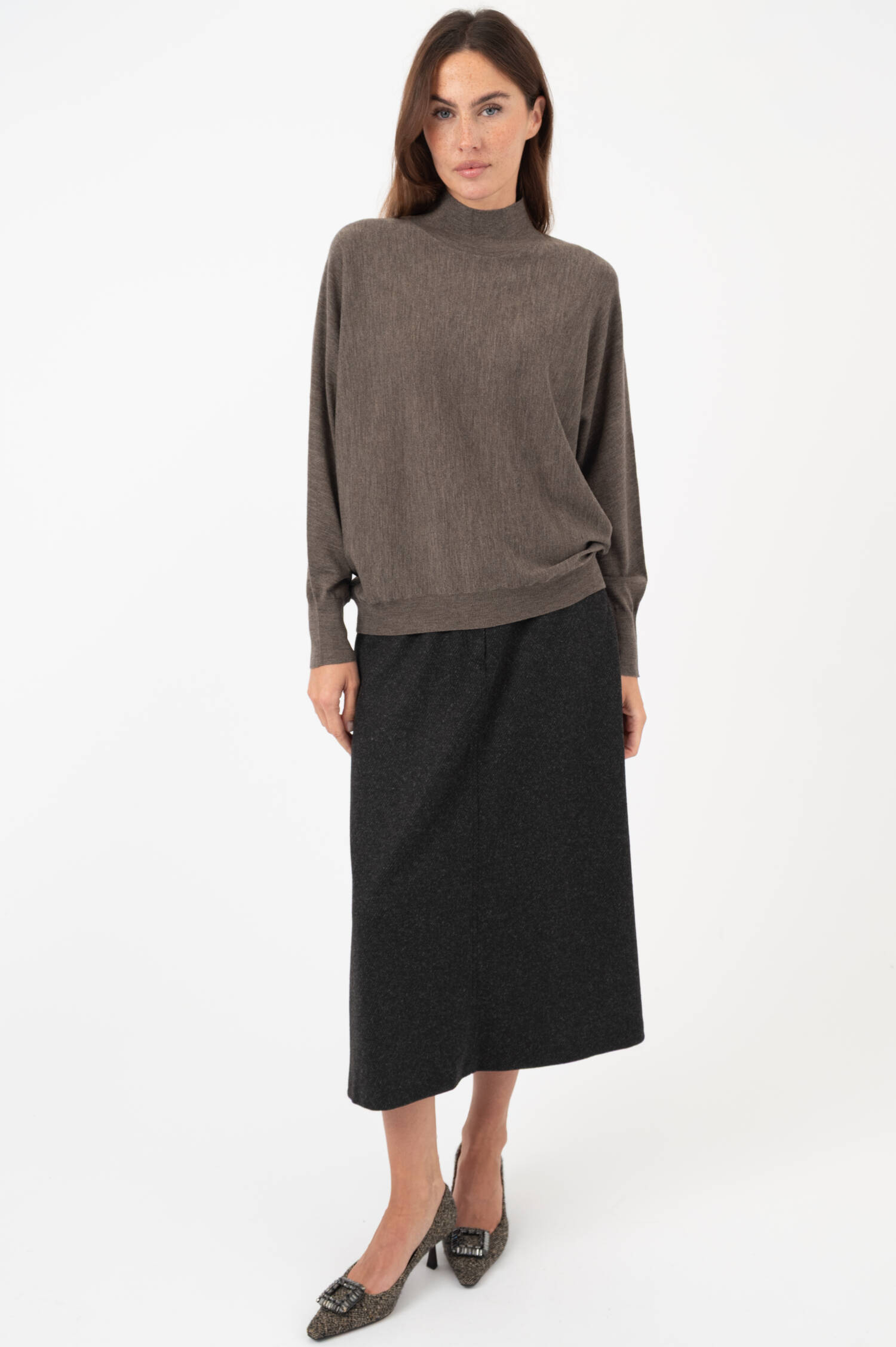 Woll-Pullover in Taupe meliert Woll-Pullover in Taupe meliert