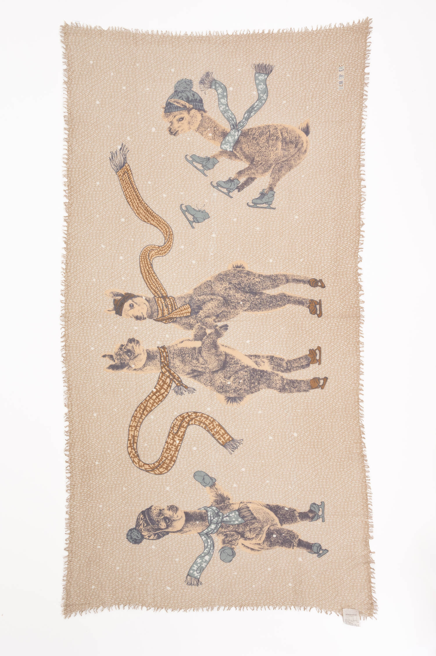 Cashmere-Mix-Schal mit Alpaka-Print in Braun/Blau Cashmere-Mix-Schal mit Alpaka-Print in Braun/Blau