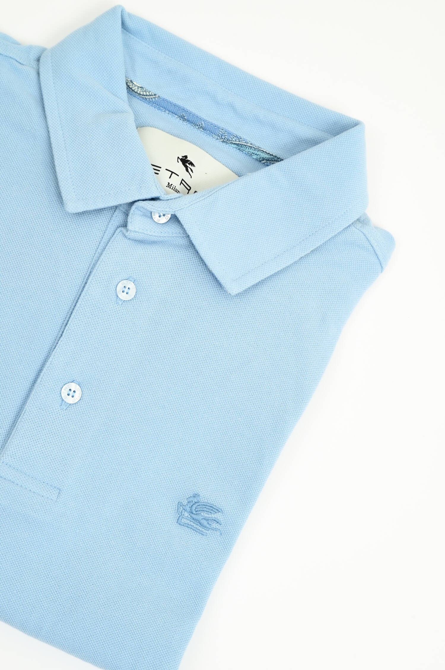  Kurzarm-Polo mit gemustertem Kragen in Hellblau