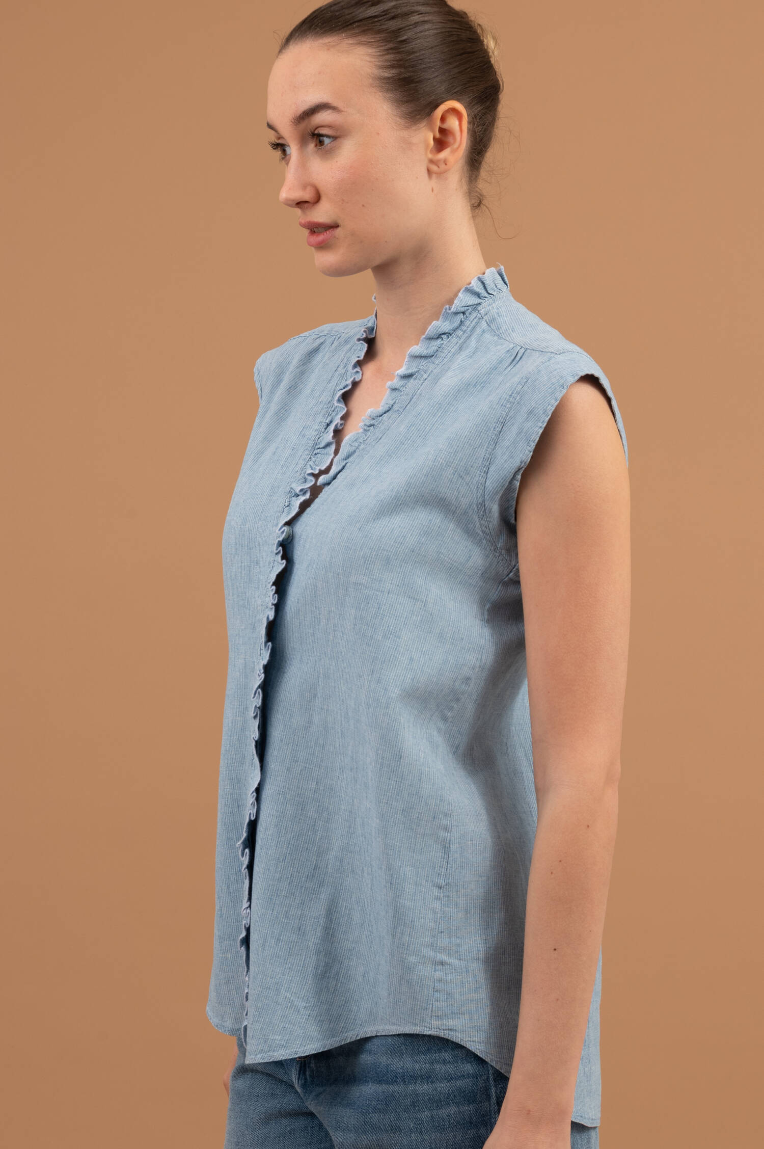 Leinenmix Bluse ALLY in Denimblau