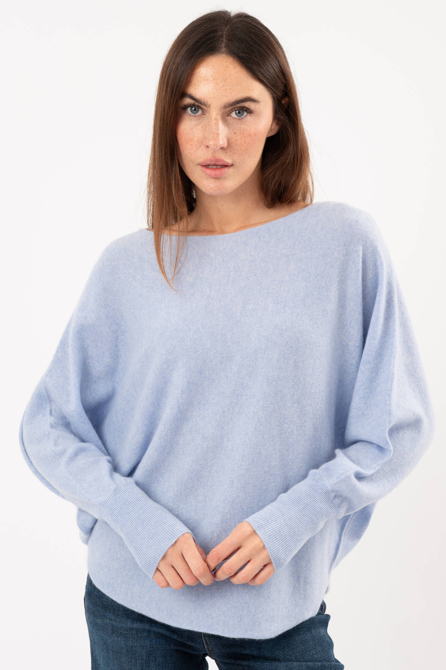 Cashmere-Pullover in Pastellblau meliert