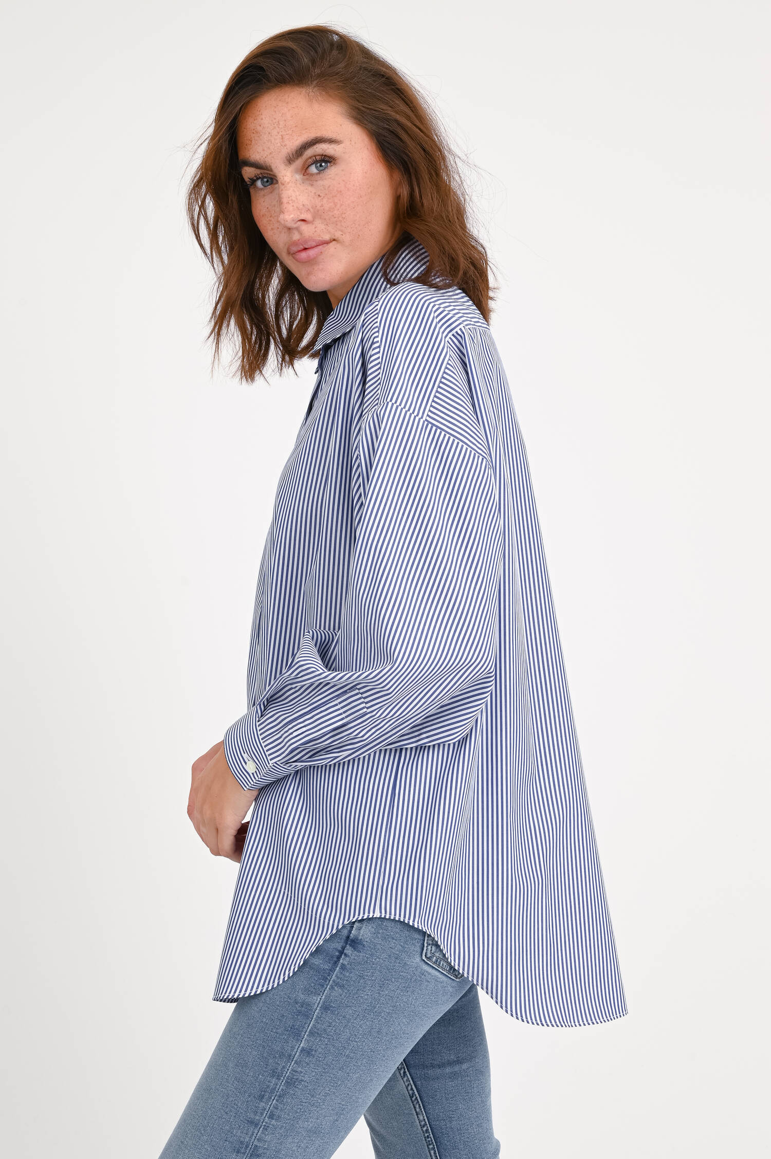 Oversize-Bluse GIORGIA in Navy/Weiß gestreift