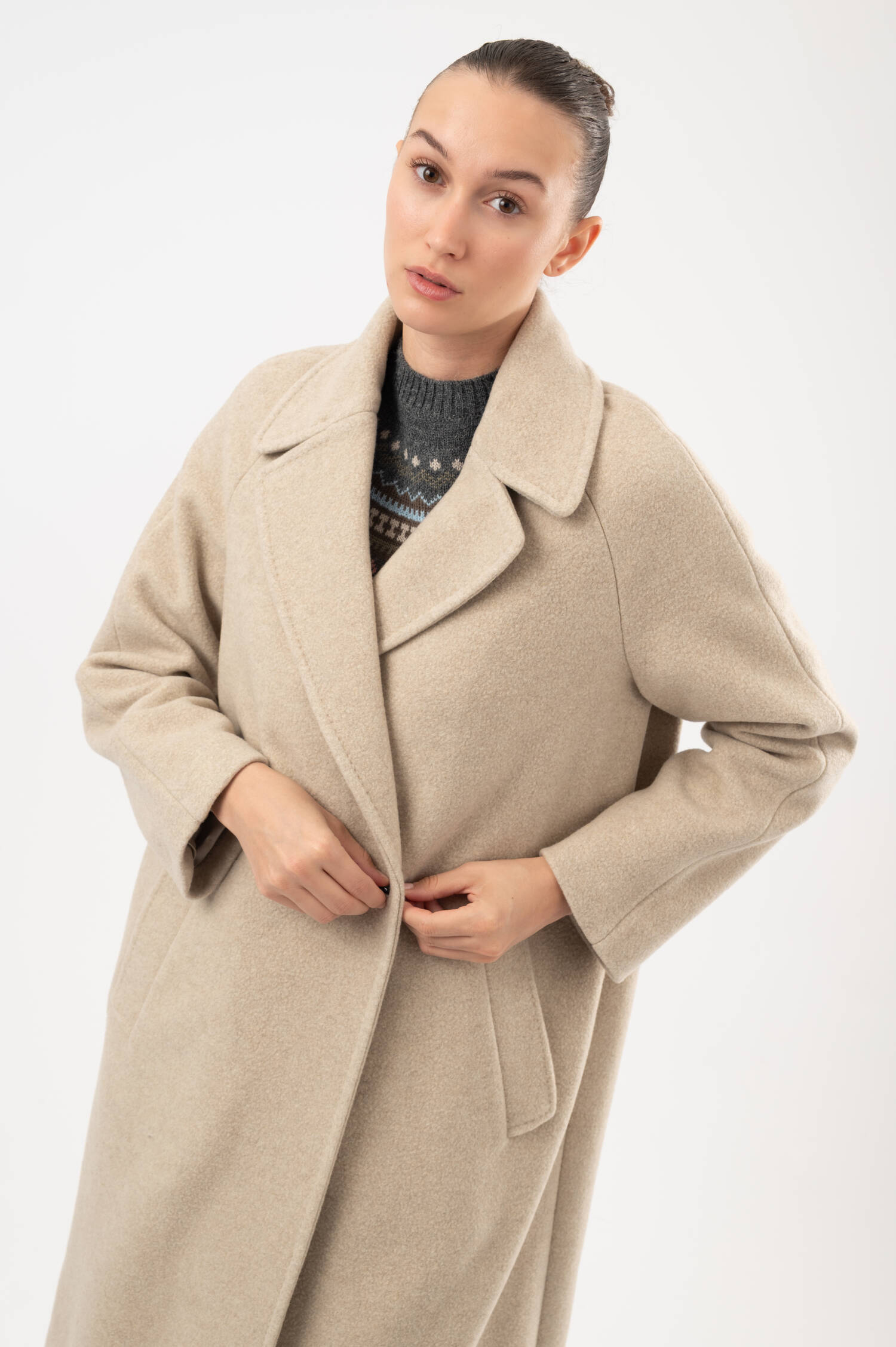 Woll-Cashmere-Mantel in Beige