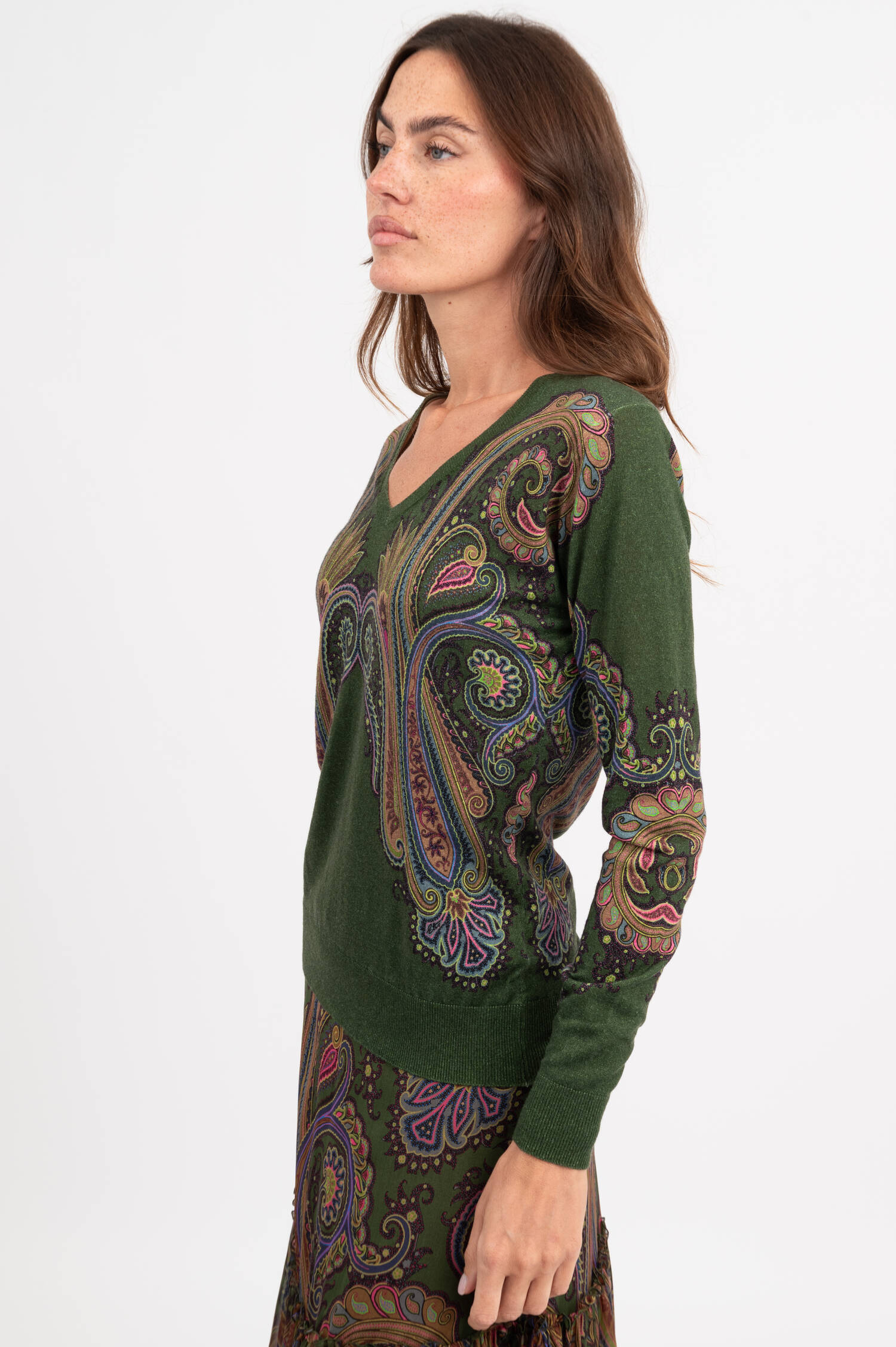 Pullover mit Paisley Print in Dunkelgrün Pullover mit Paisley Print in Dunkelgrün