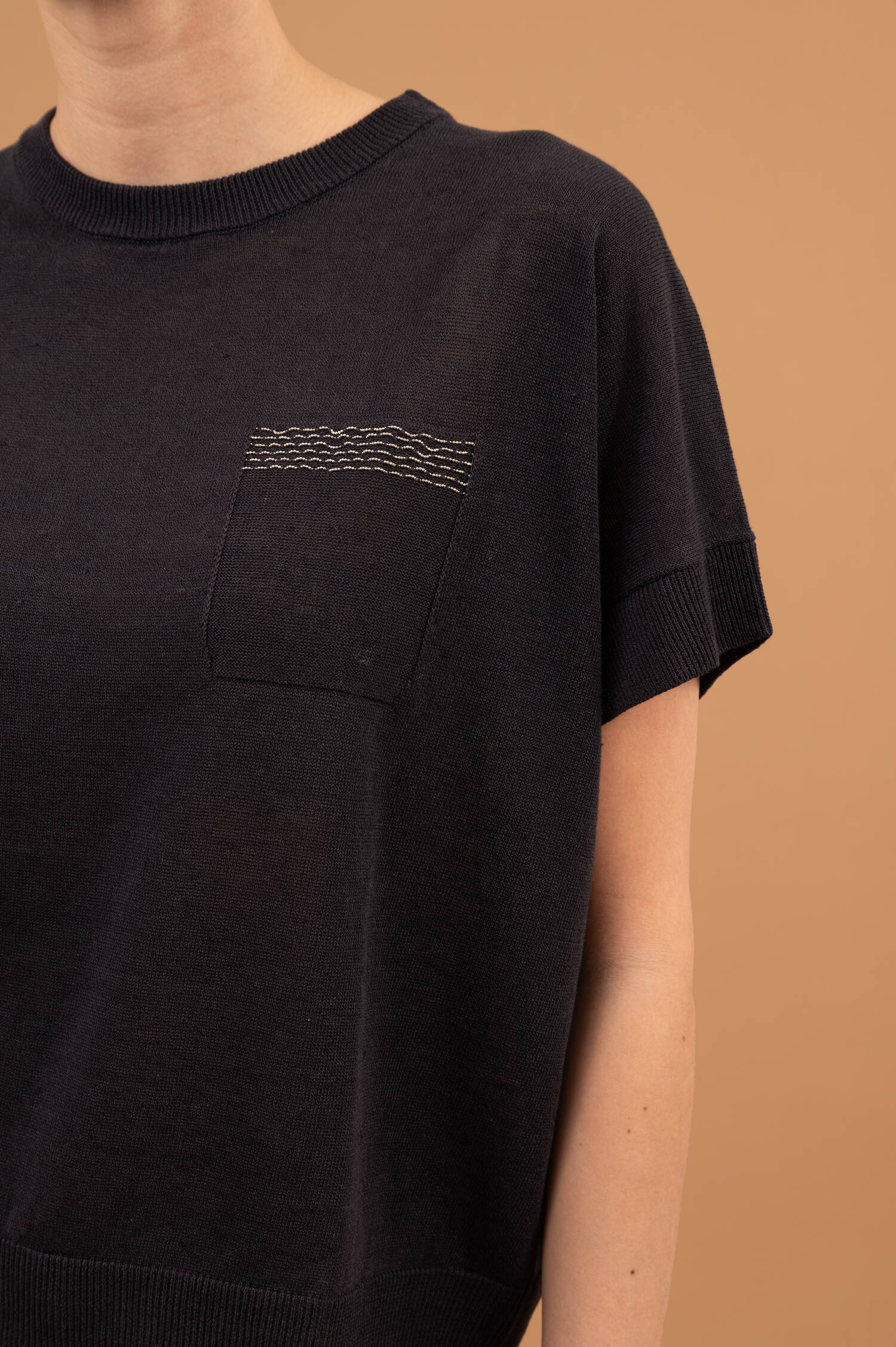 Leinenmix Kurzarm Pullover in Marineblau Leinenmix Kurzarm Pullover in Marineblau