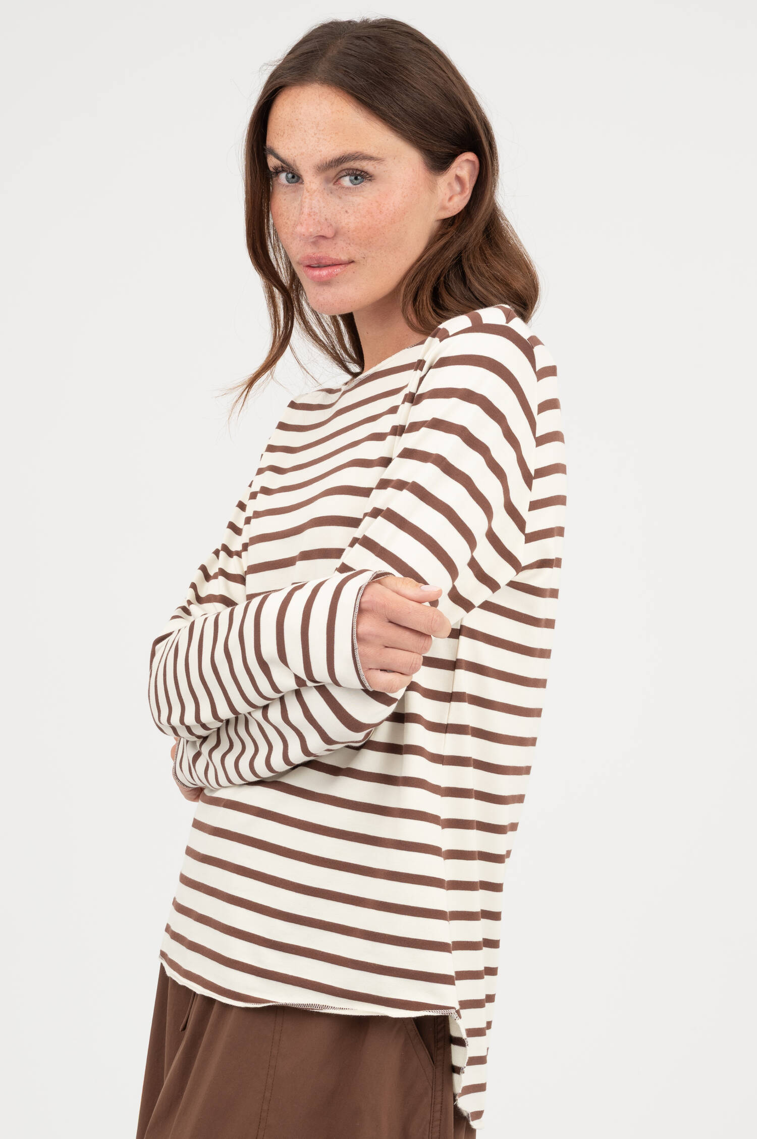 Langarm Shirt in Ecru/Braun gestreift Langarm Shirt in Ecru/Braun gestreift