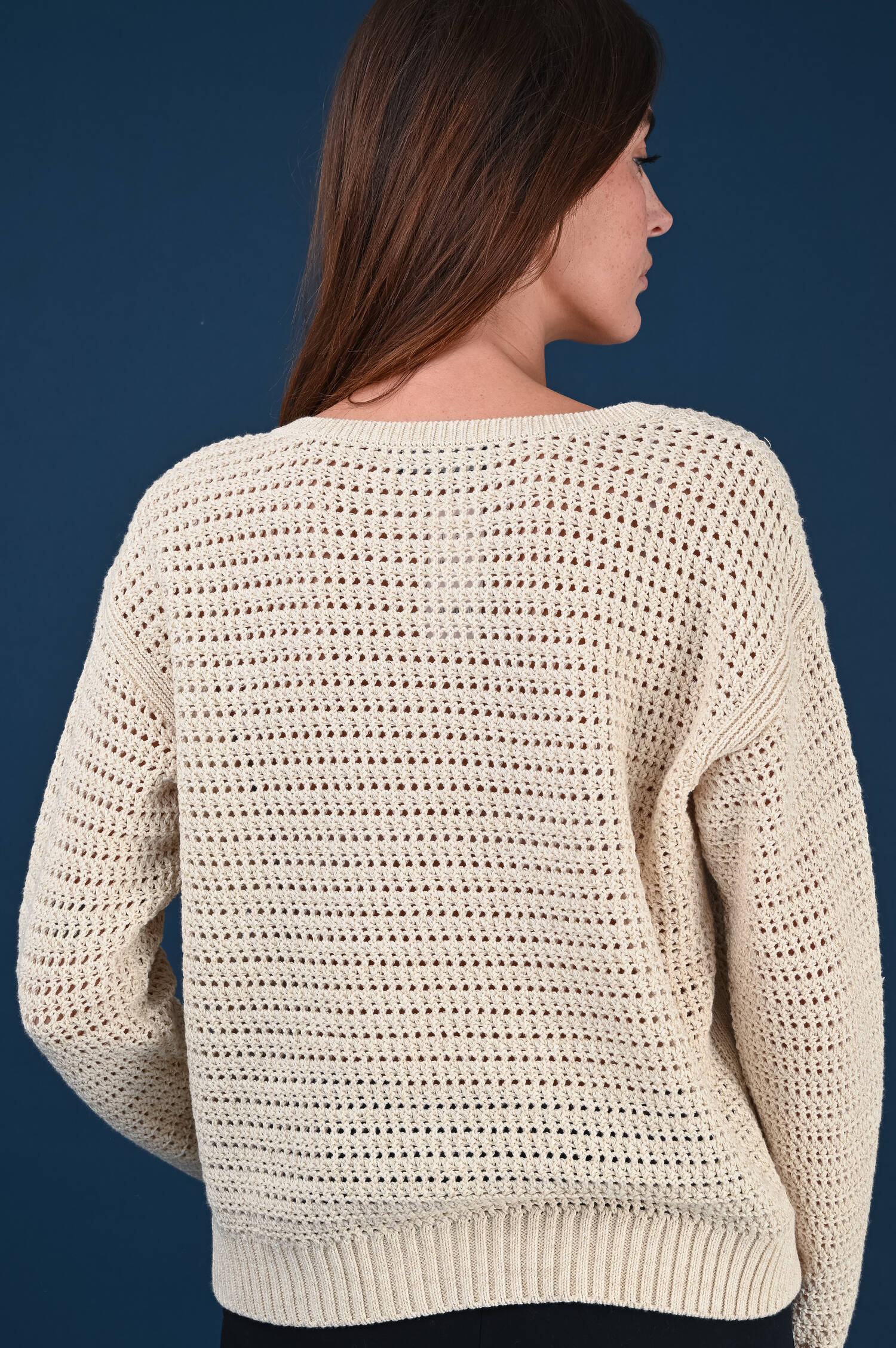 Lochstrickpullover mit Glitzerfinish in Ivorybeige