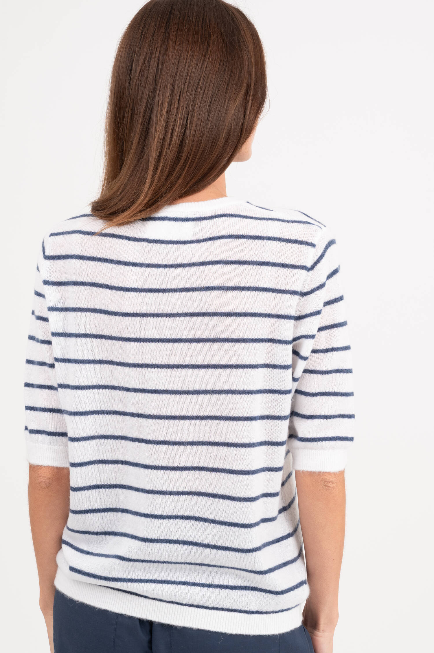 Strickshirt in Weiß/Blau gestreift