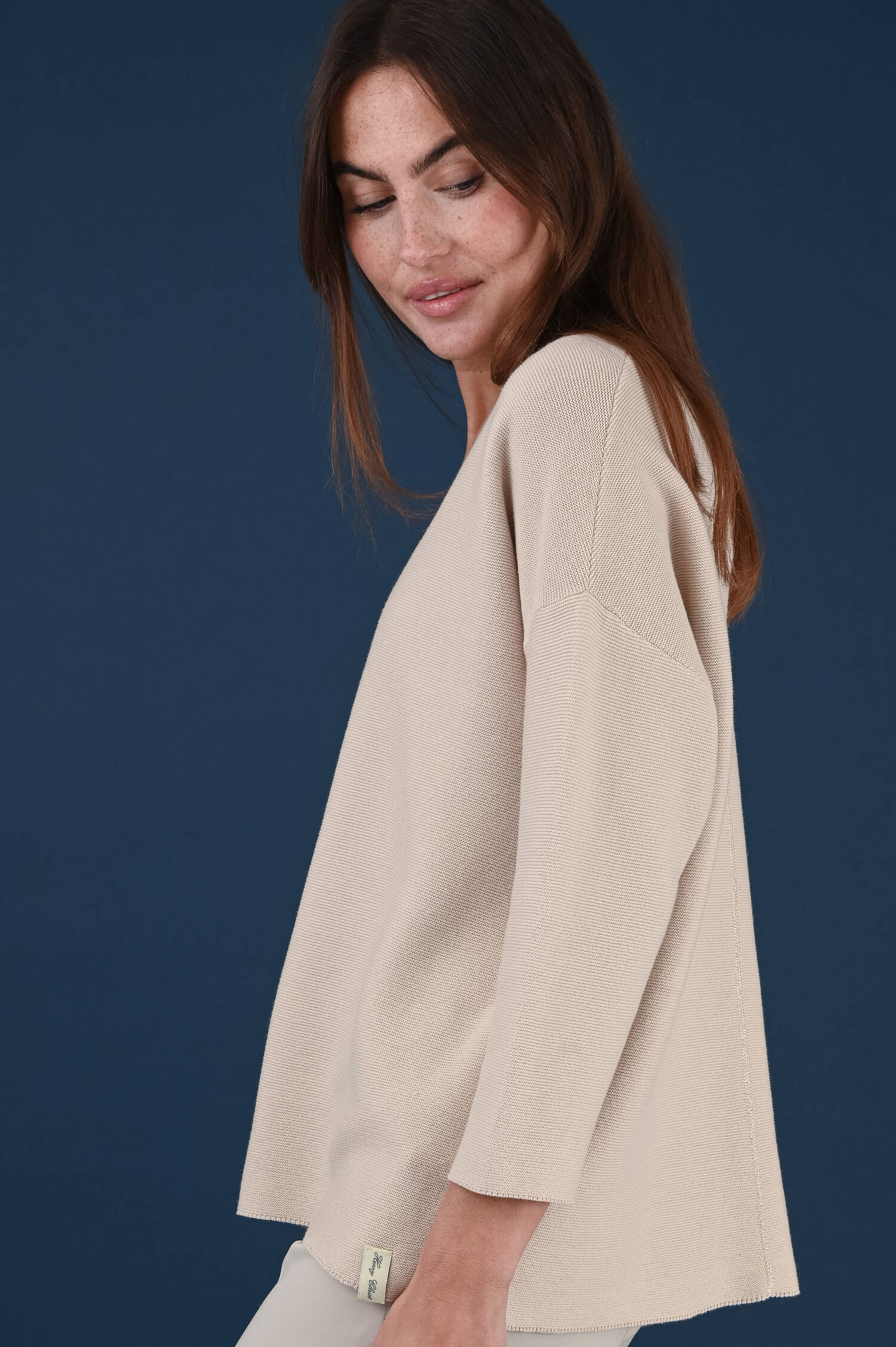 Feinstrickpullover mit V-Ausschnitt in Beige Feinstrickpullover mit V-Ausschnitt in Beige