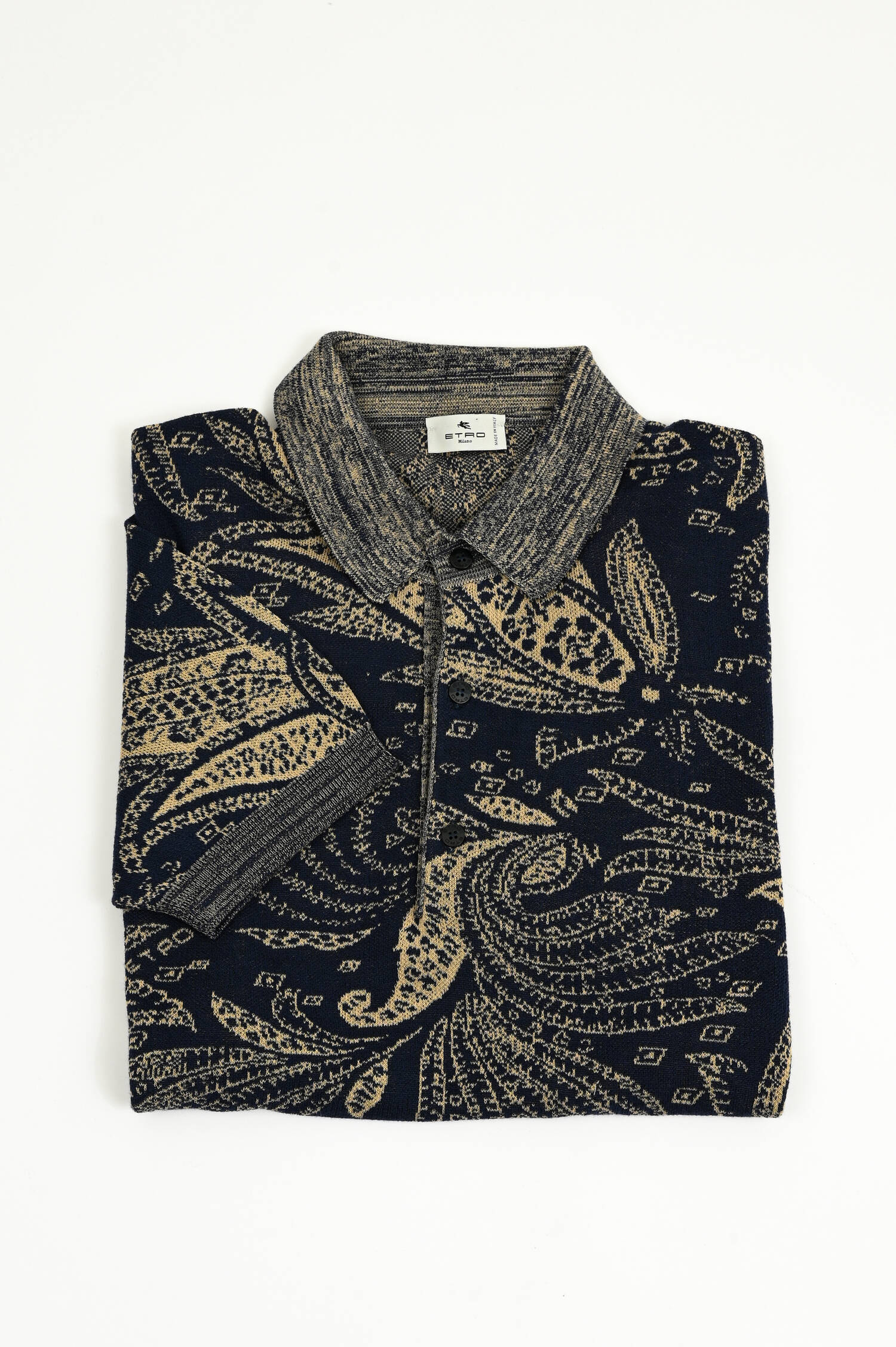 Strick-Polo mit Paisley-Muster in Navy/Blau