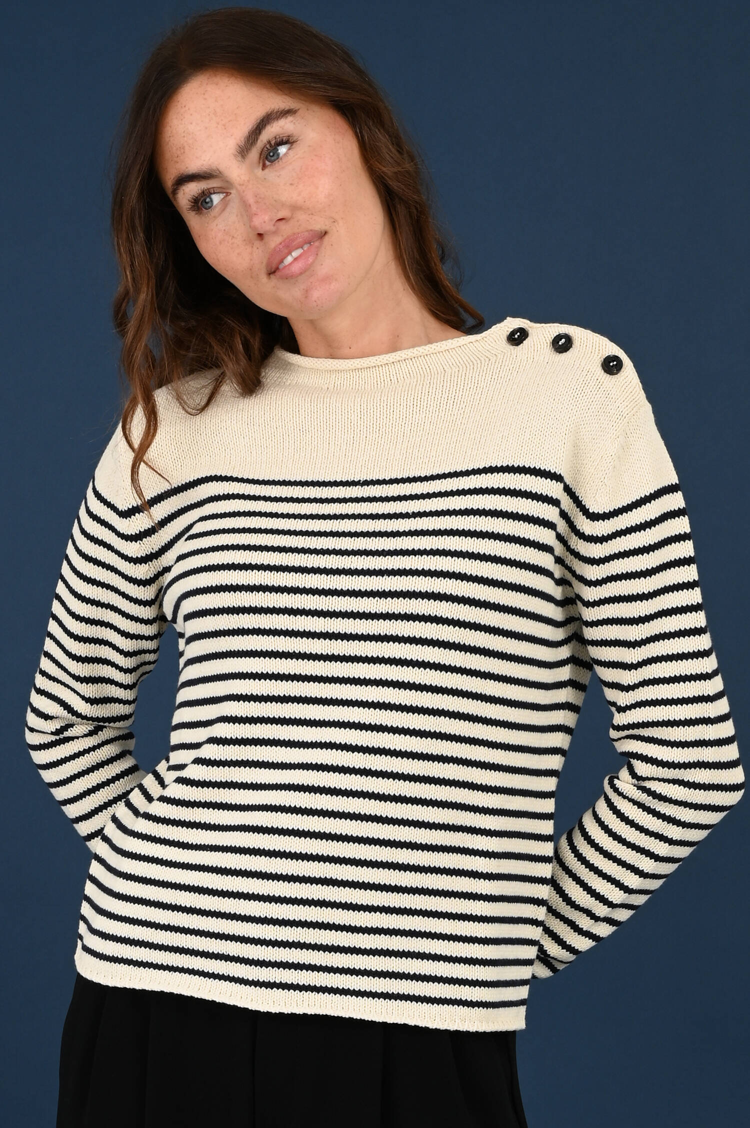 Pullover QUADRO in Blau/Beige gestreift Pullover QUADRO in Blau/Beige gestreift