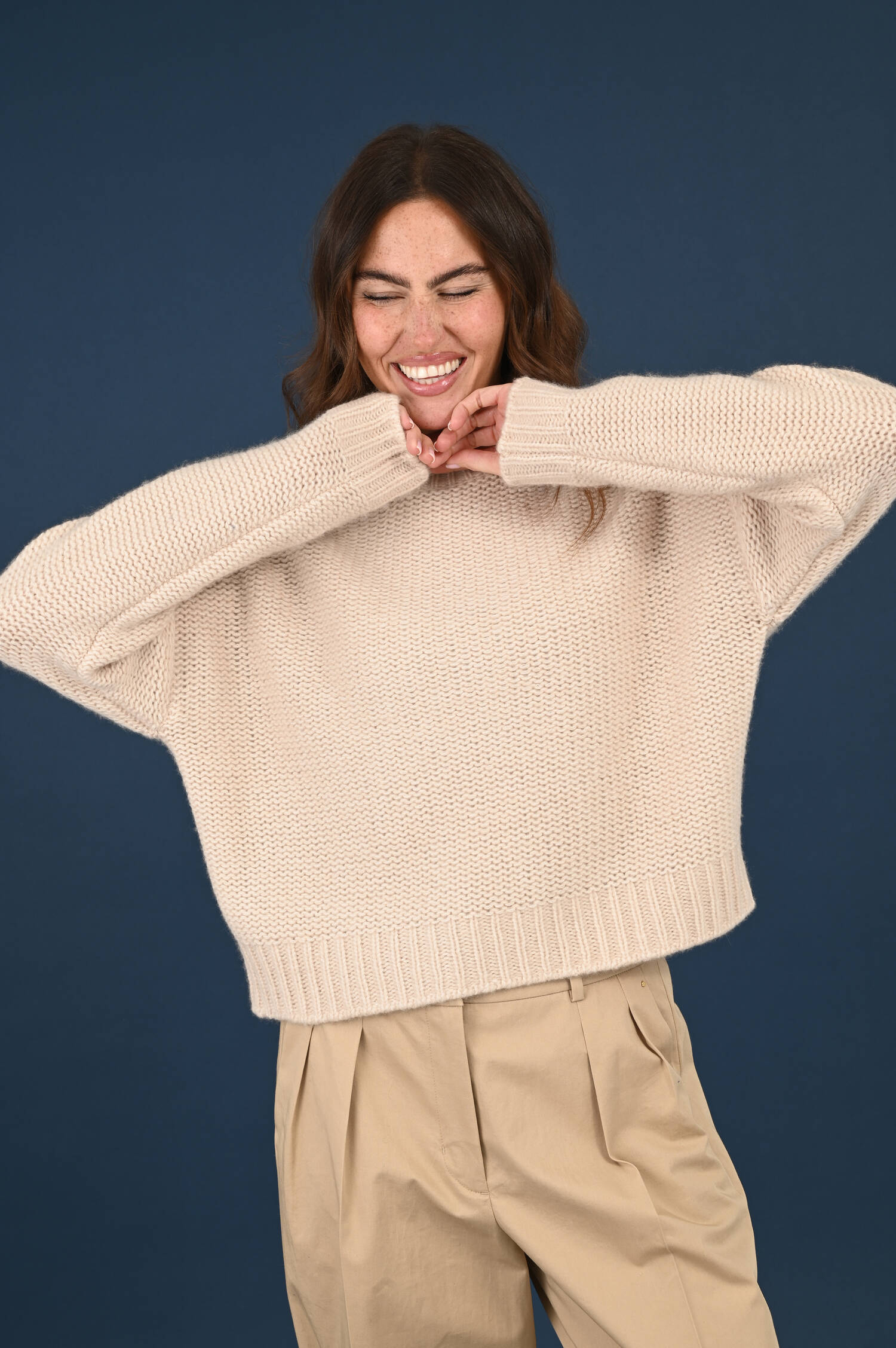 Grobstrick Pullover aus Cashmere Mix in Dune